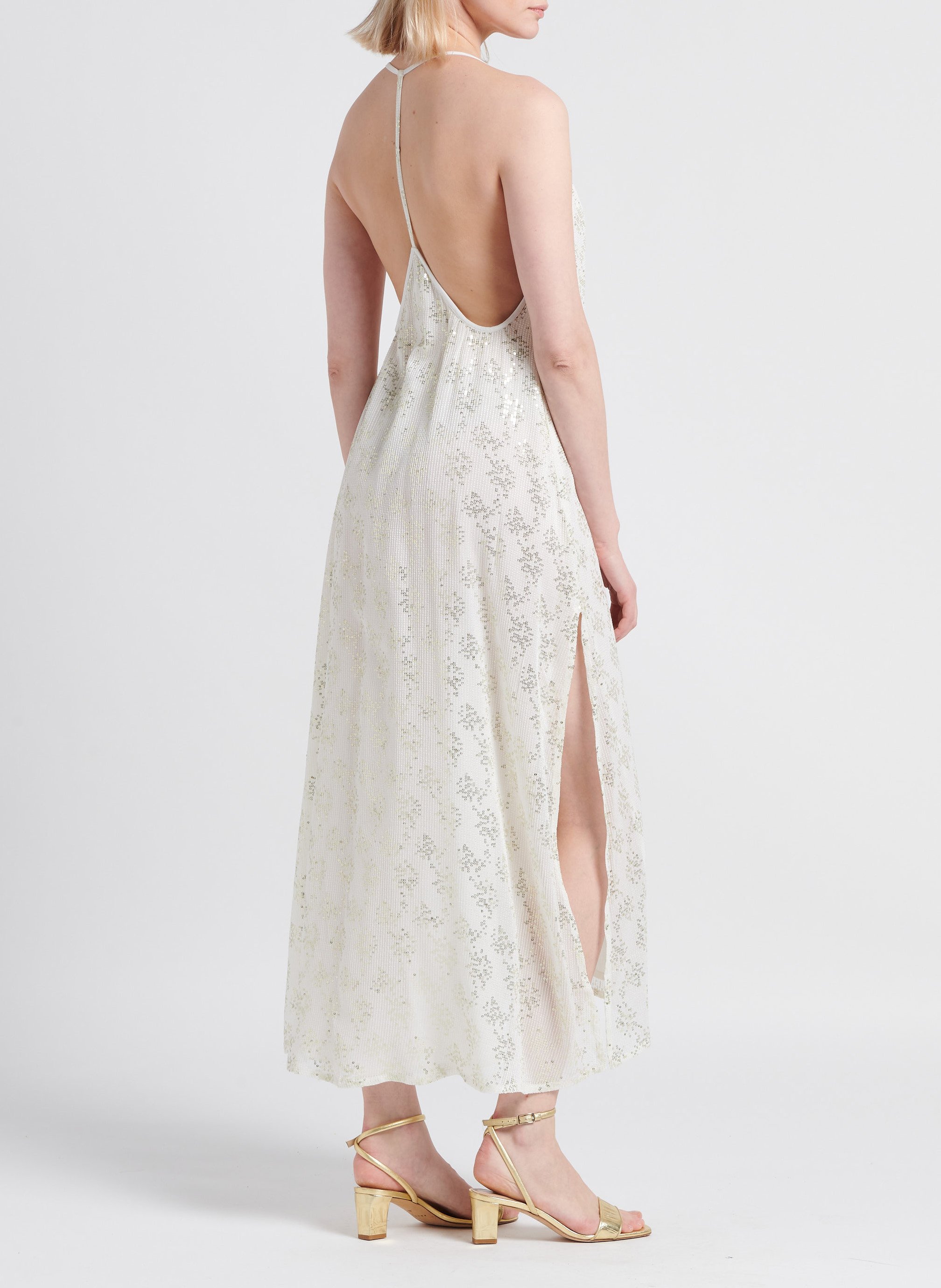 Lange jurk met V-hals en lovertjes SUNDRESS Wit