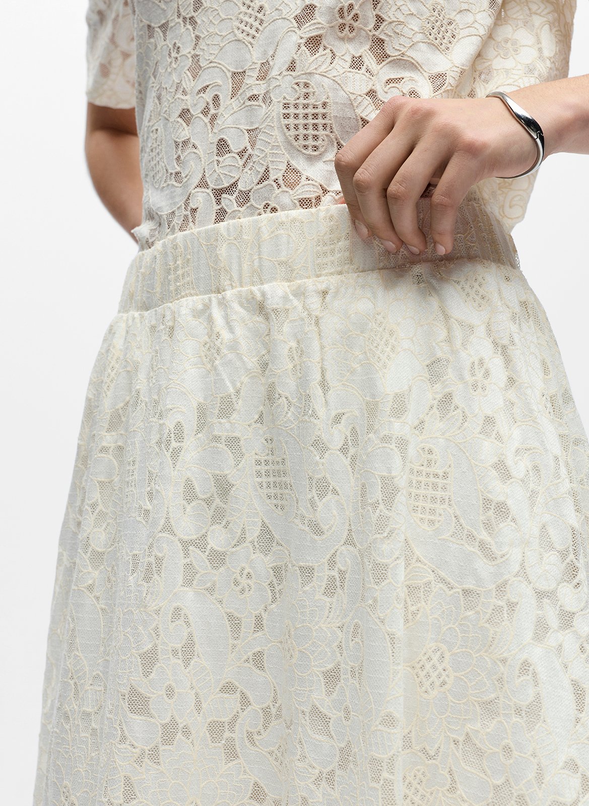 Flared long lace skirt OBJECT Beige