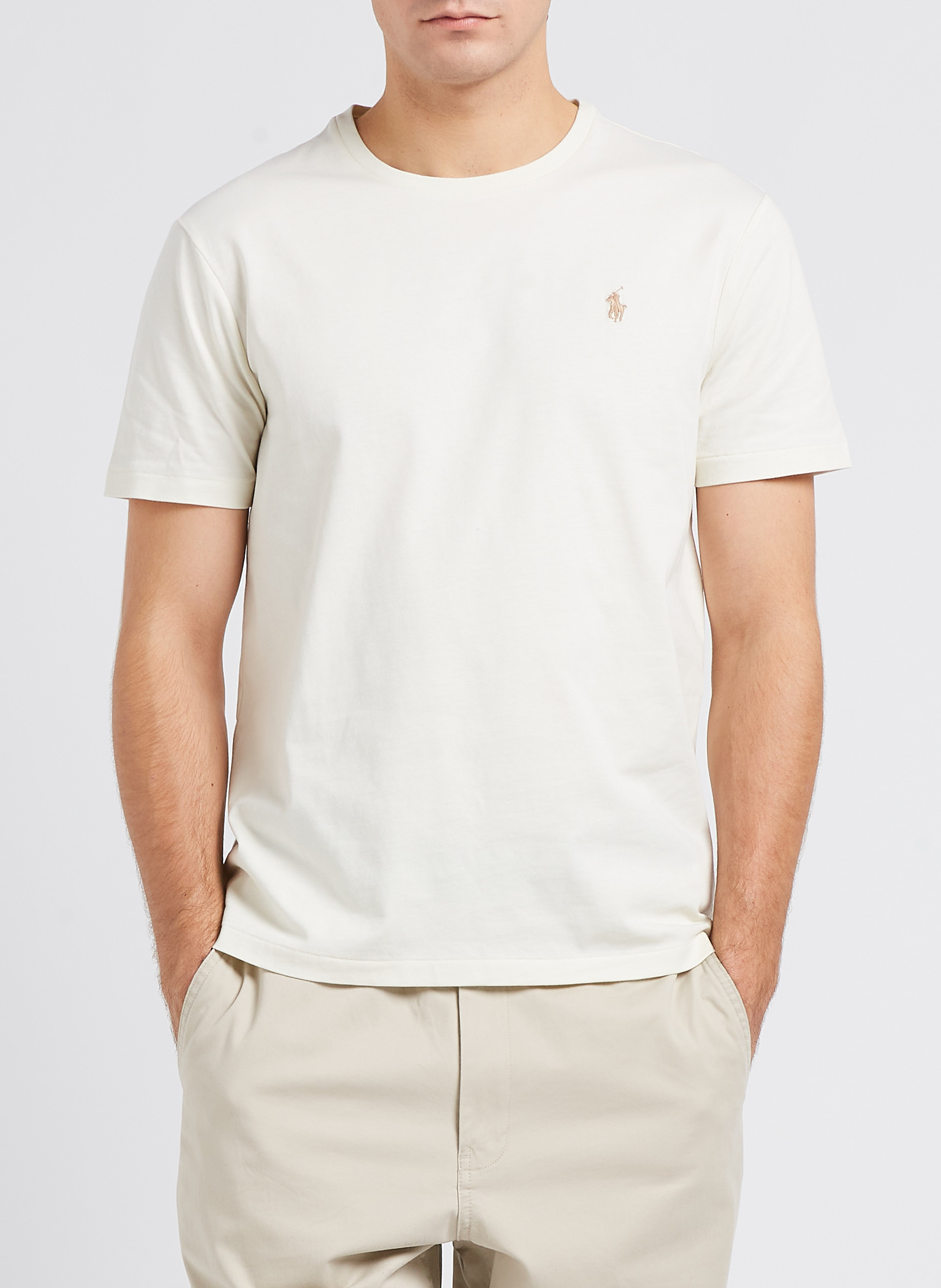 Einfarbiges Baumwoll-T-Shirt mit Rundhalsausschnitt, Slim Fit POLO RALPH LAUREN