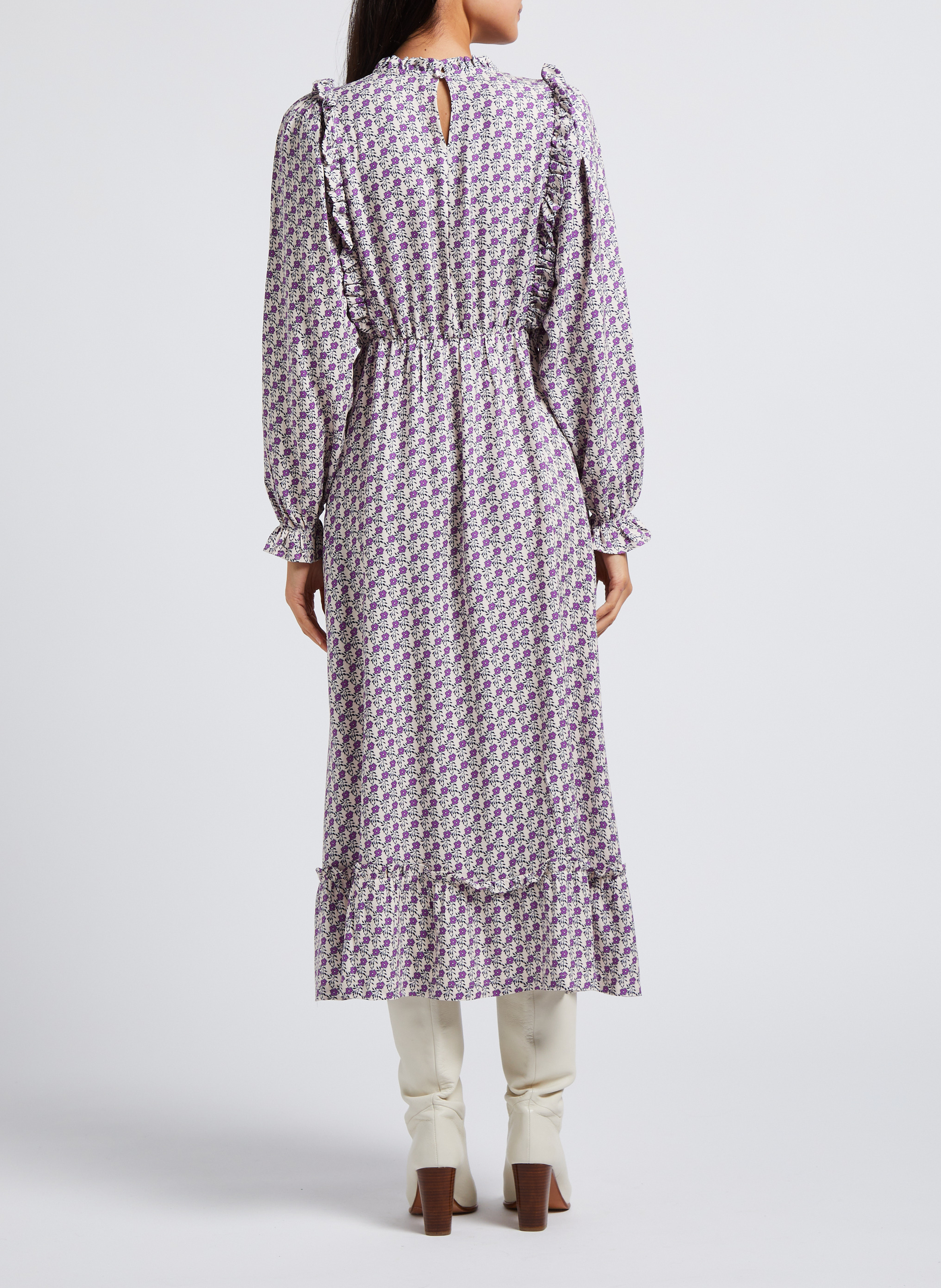 Printed round-neck A-line midi dress THE NEW SOCIETY Purple