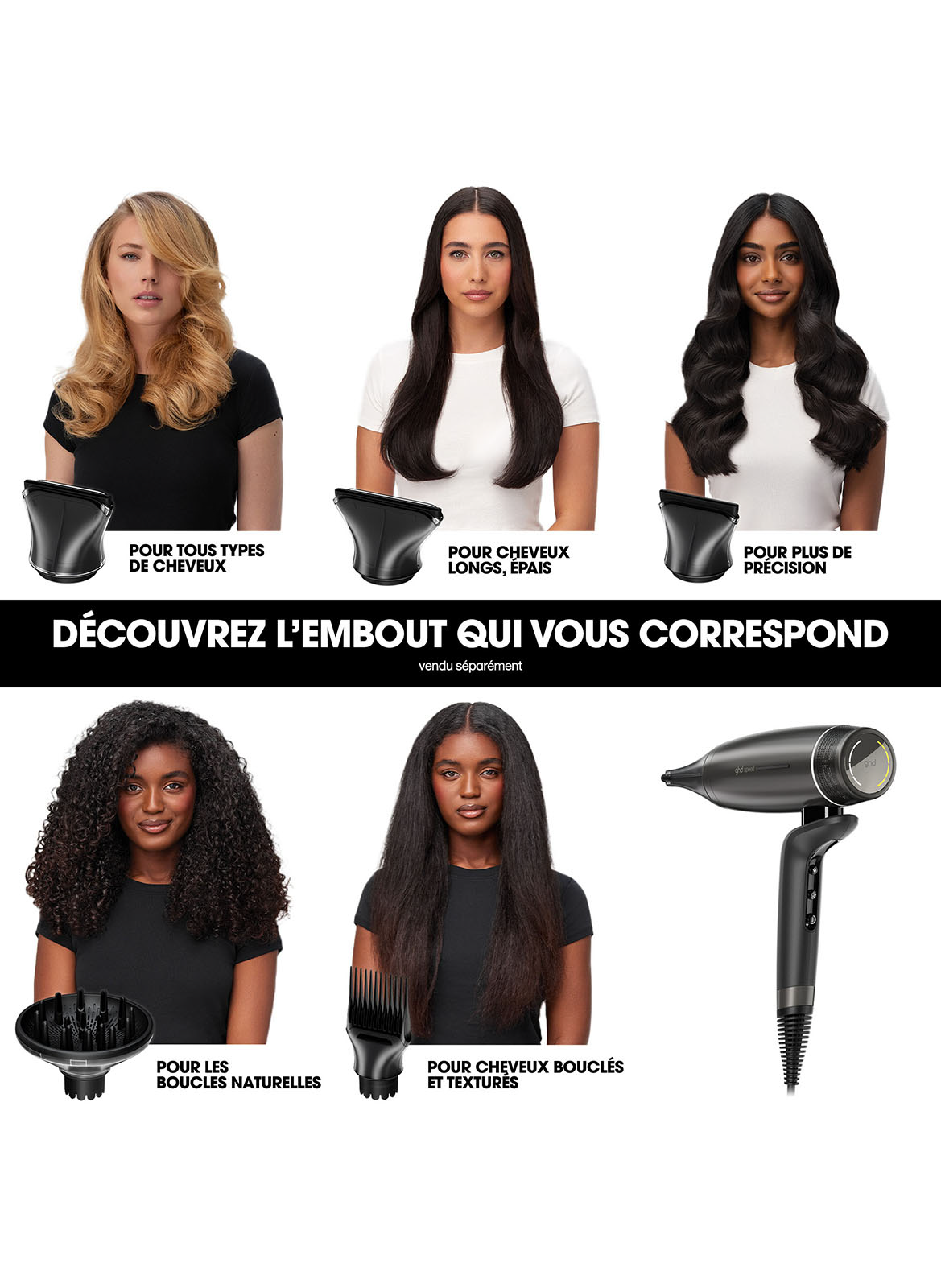 GHD DIFFUSER FOR GHD SPEED HAIR DRYER GHD Noir