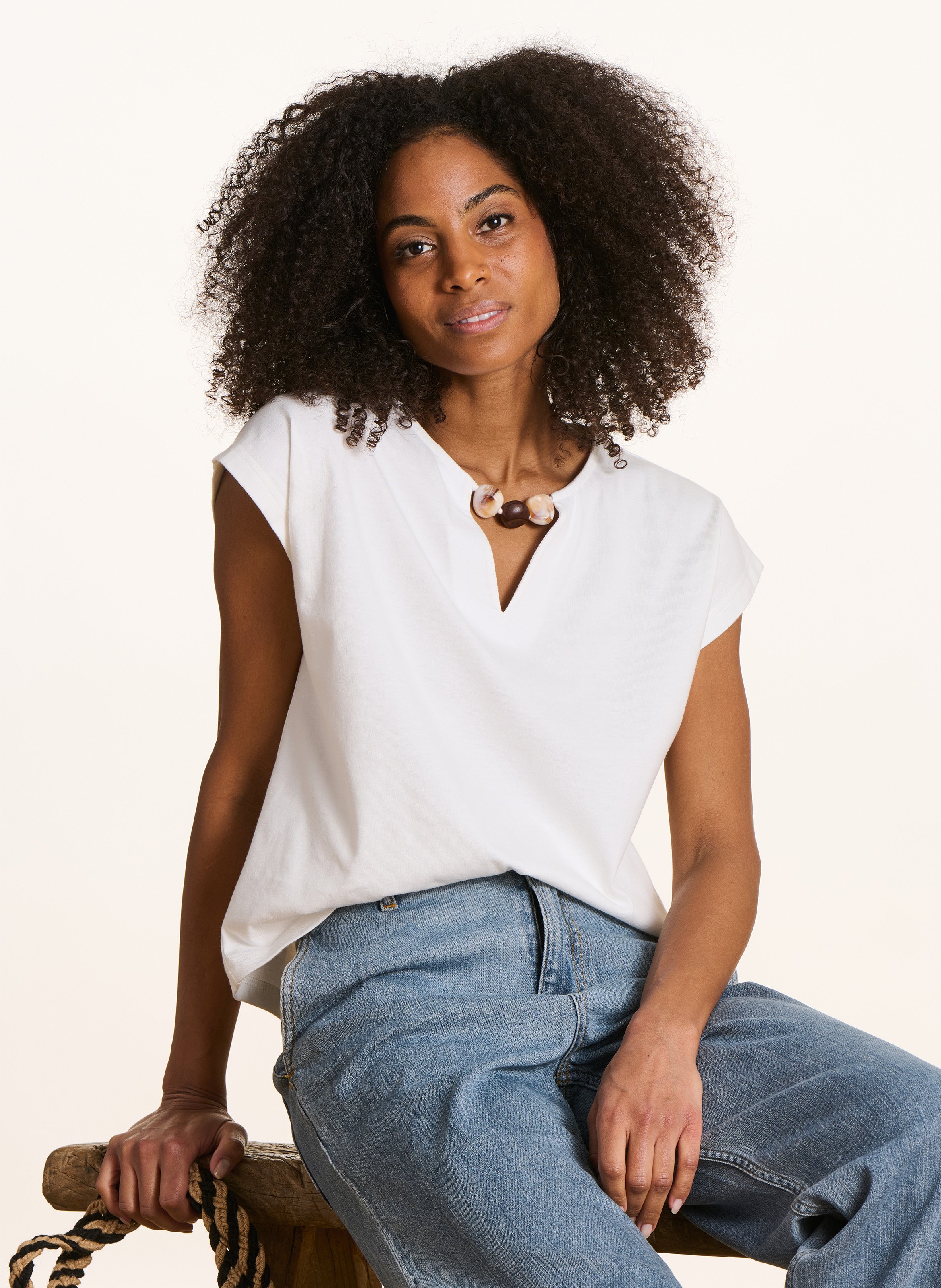 Tee-shirt droit col rond en coton bio LA FEE MARABOUTEE Blanc