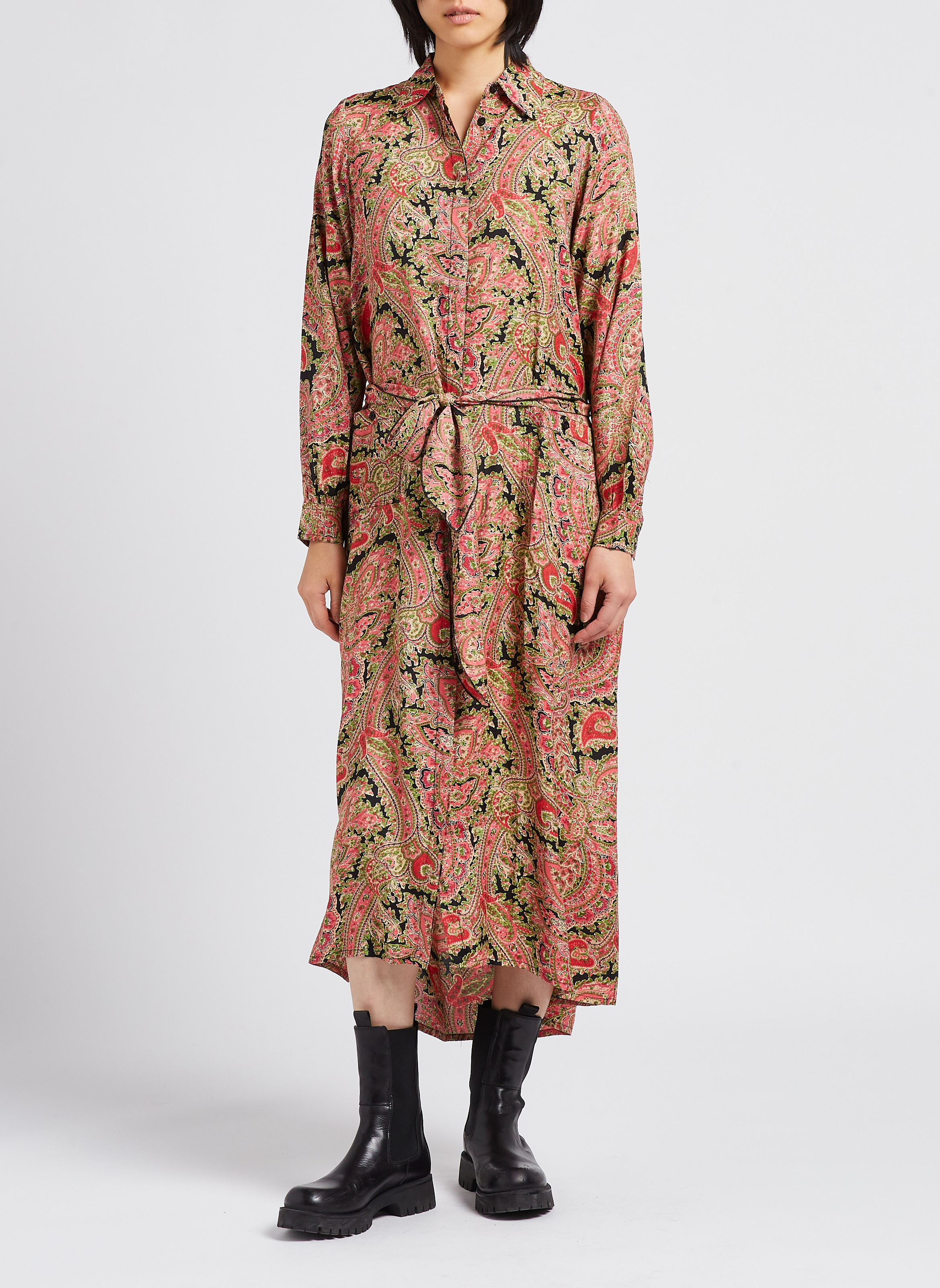 Lange jurk met klassieke kraag en print SWILDENS Zwart