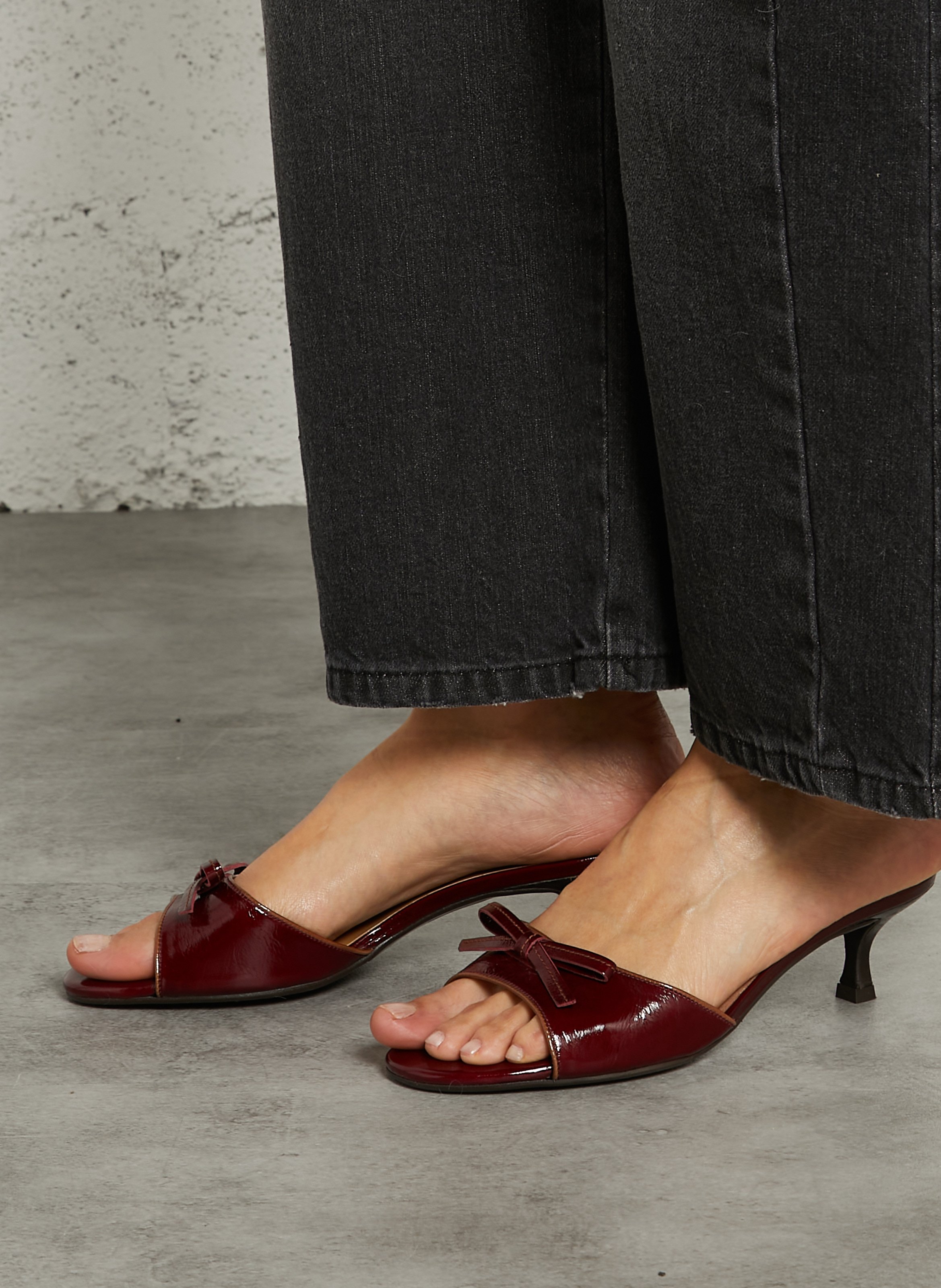 Bow knot solid leather mules BILLI BI Red