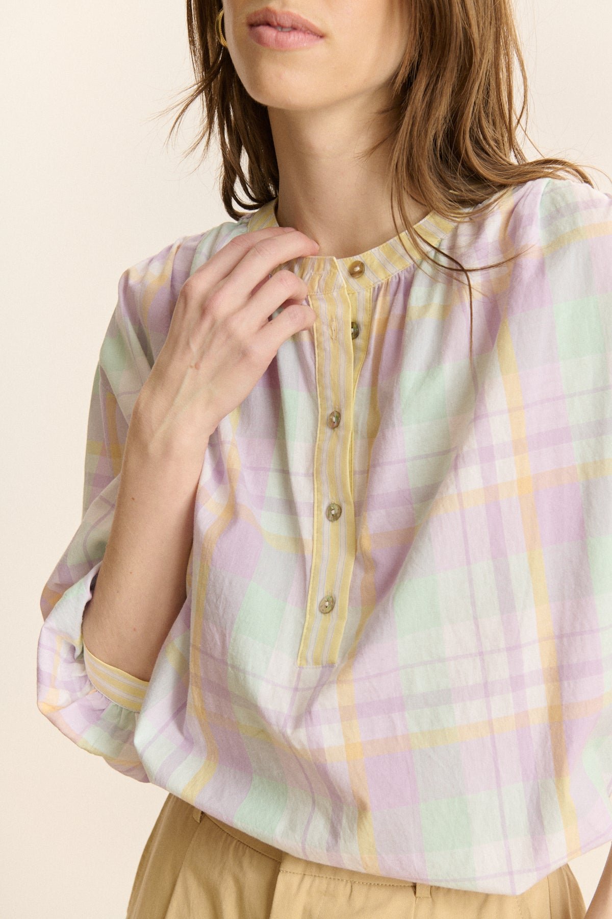 Long-sleeve plaid blouse GARANCE PARIS Purple