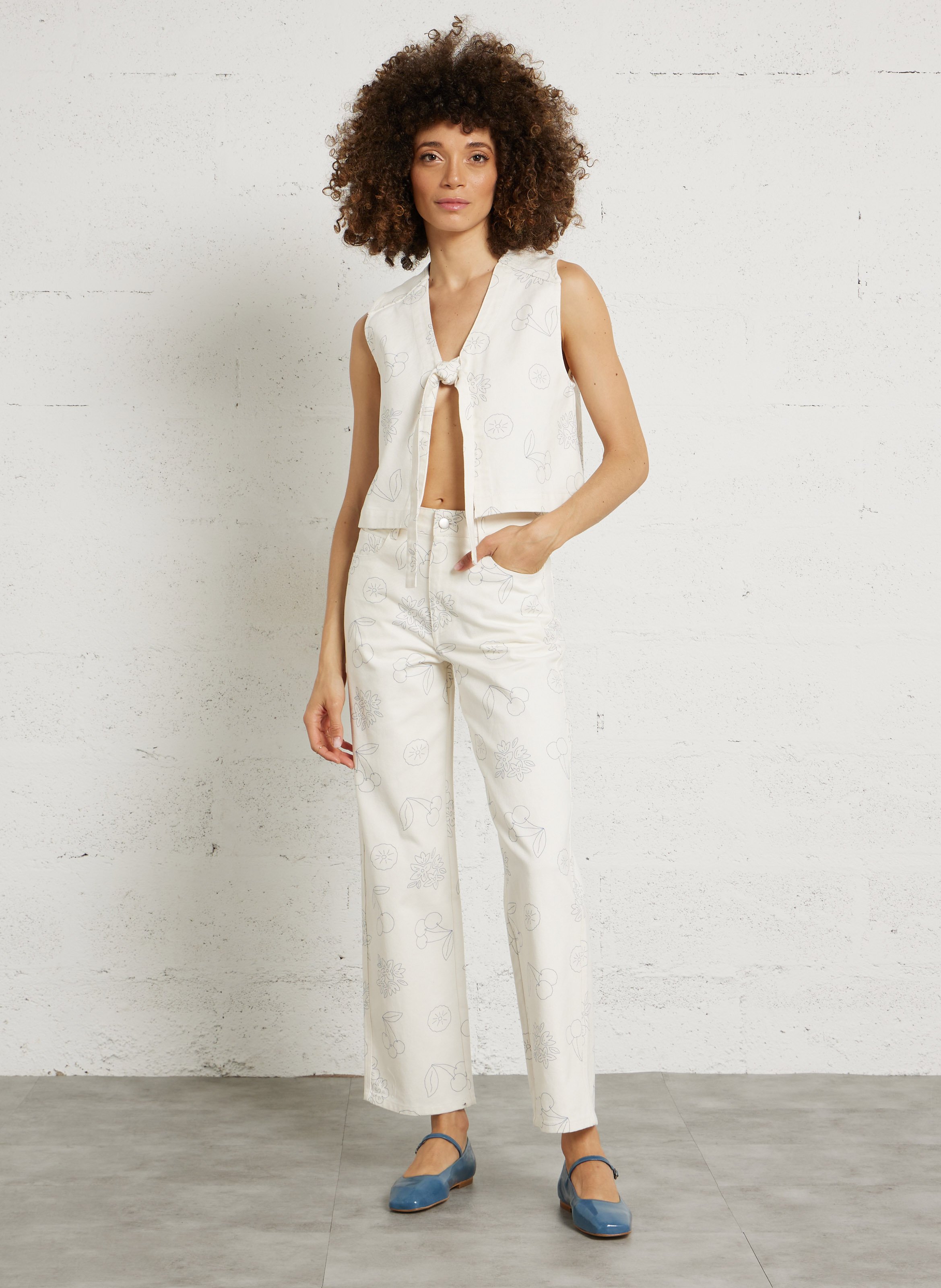 Jacke aus Baumwolle mit V-Ausschnitt THE TINY BIG SISTER Weiss