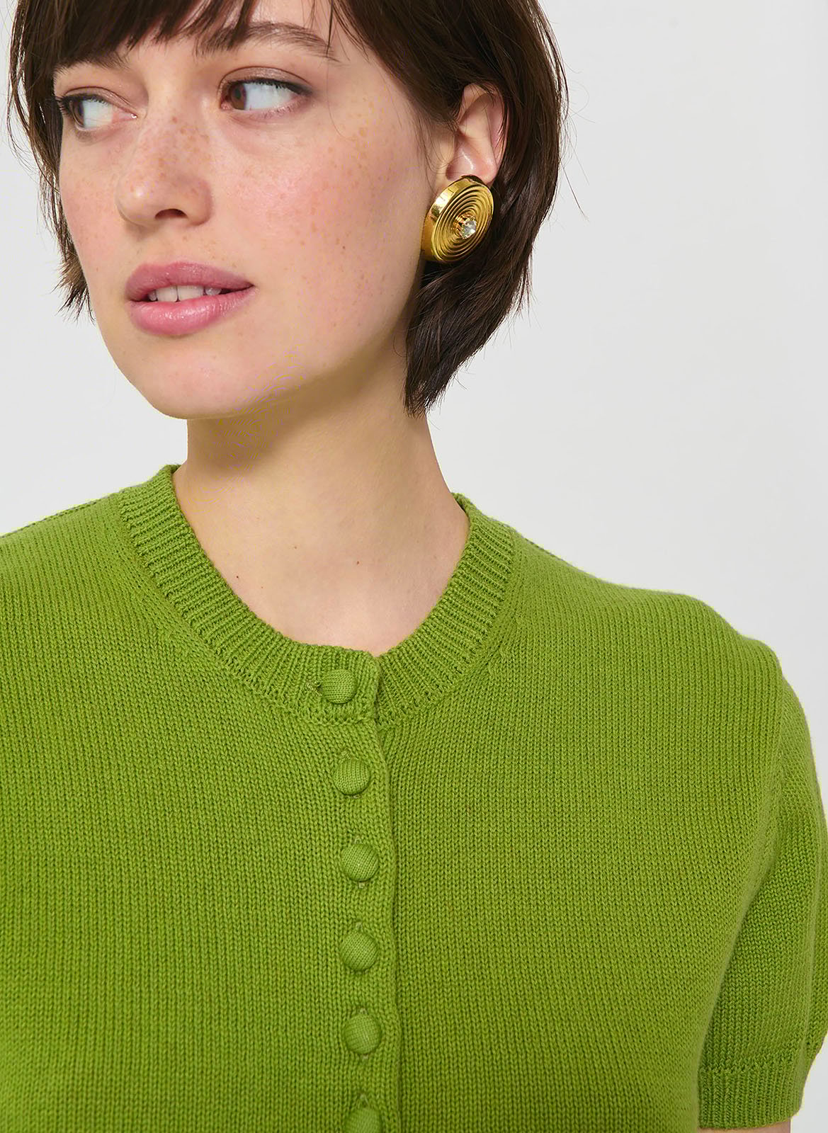 Gilet droit col rond en coton et laine TARA JARMON Vert