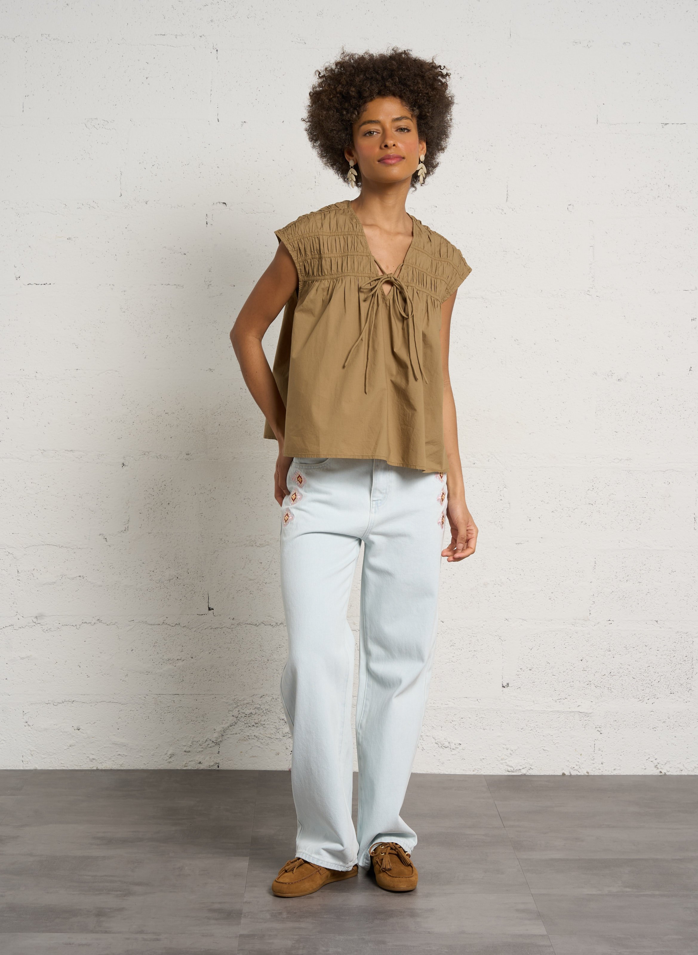 Csally - Gerade geschnittene Baumwollhose BERENICE Blau