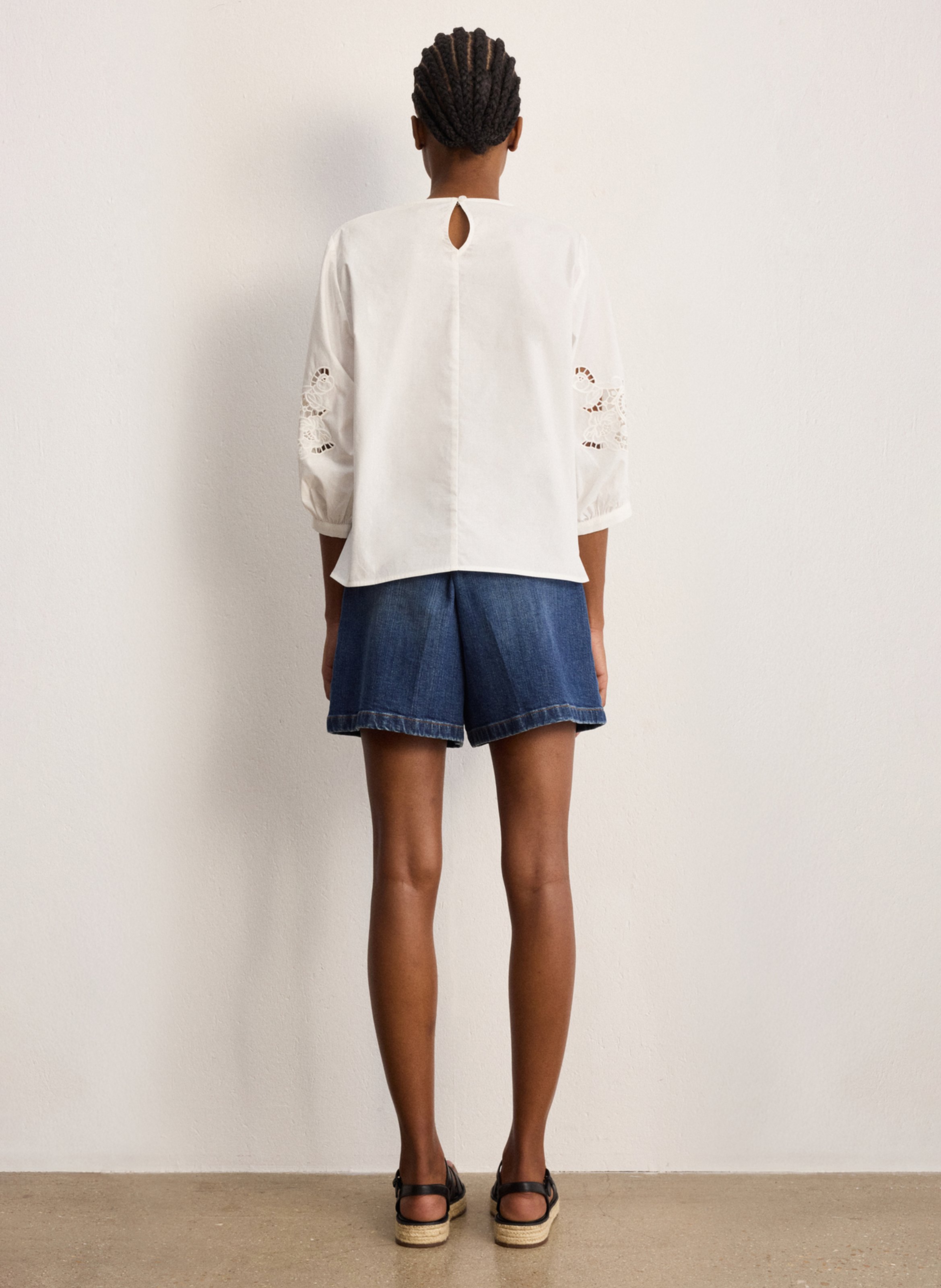 Top droit col rond en coton PABLO Weiss