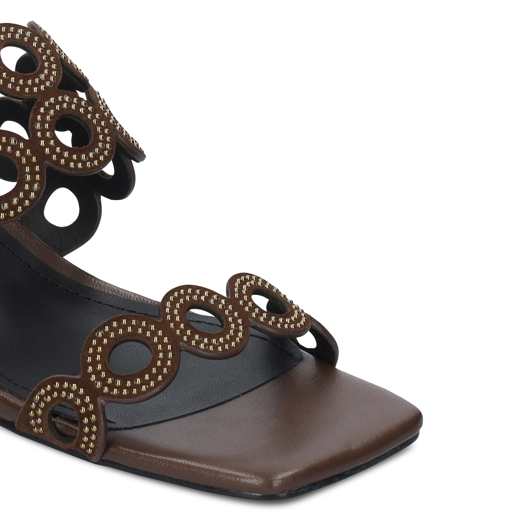 Mules à talons cloutées en cuir BIBI LOU Marron