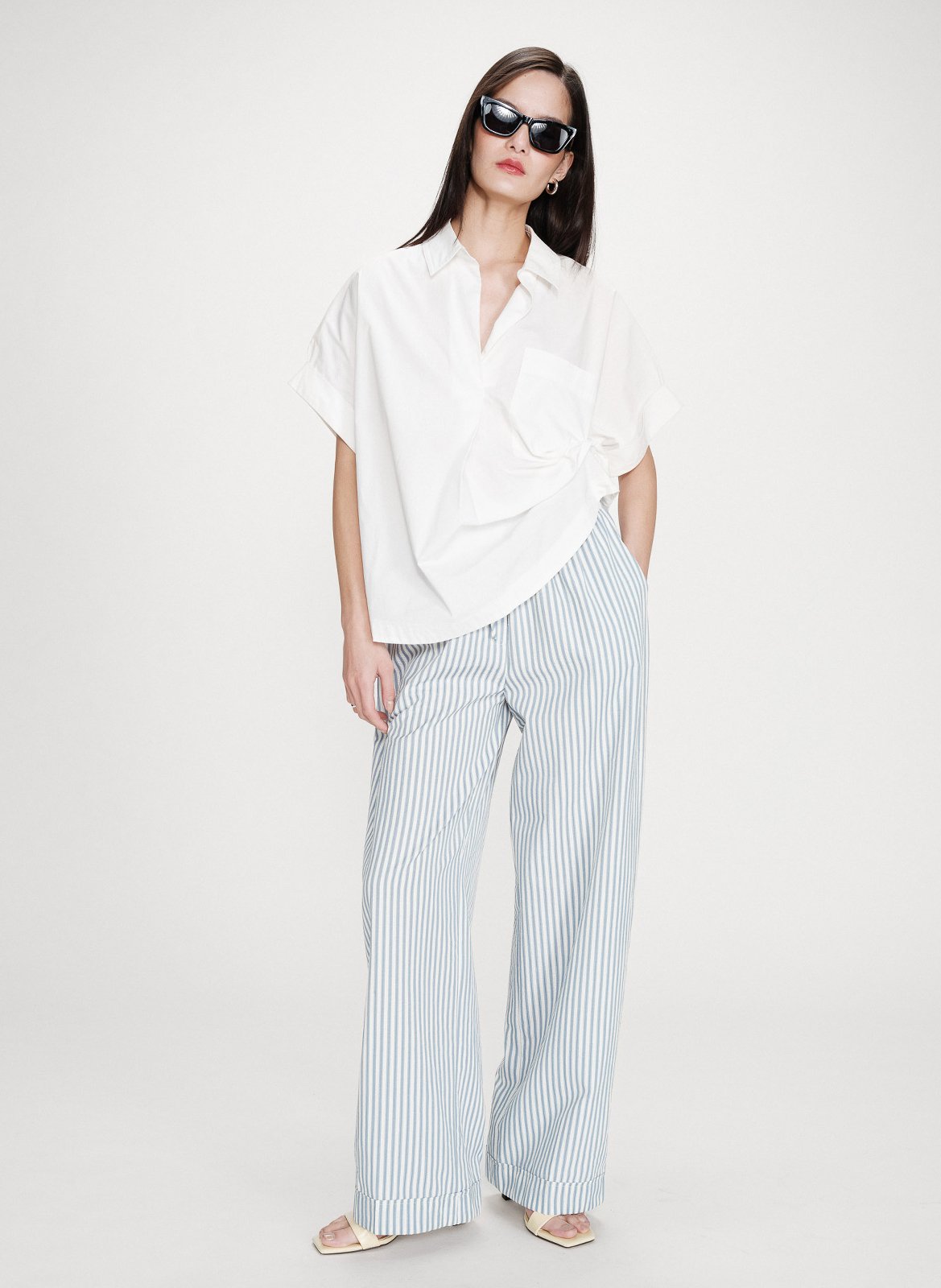 Wide leg cotton blend trousers GRACE ET MILA Blue