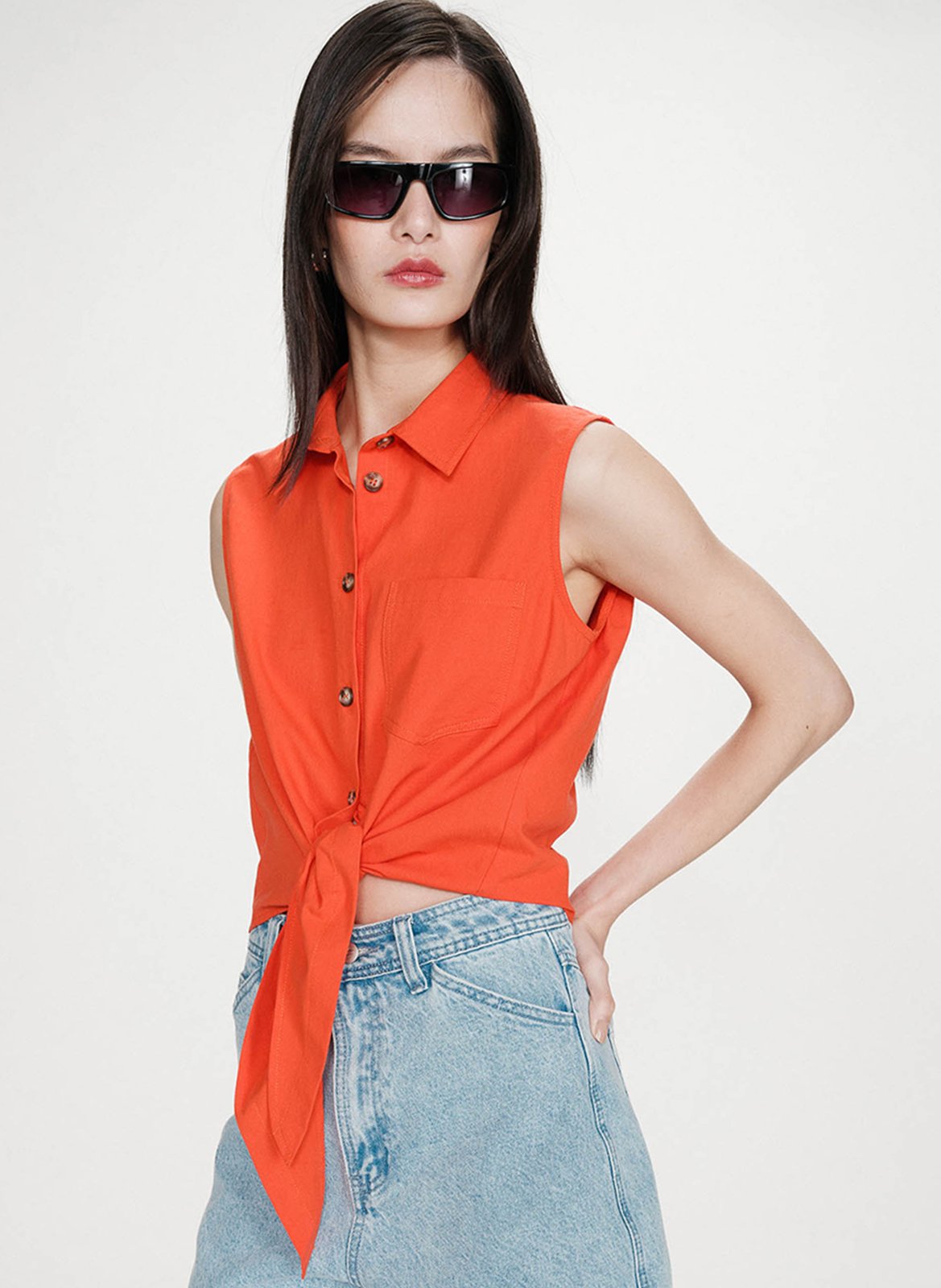 Chemise droite col classique en coton GRACE ET MILA Rouge