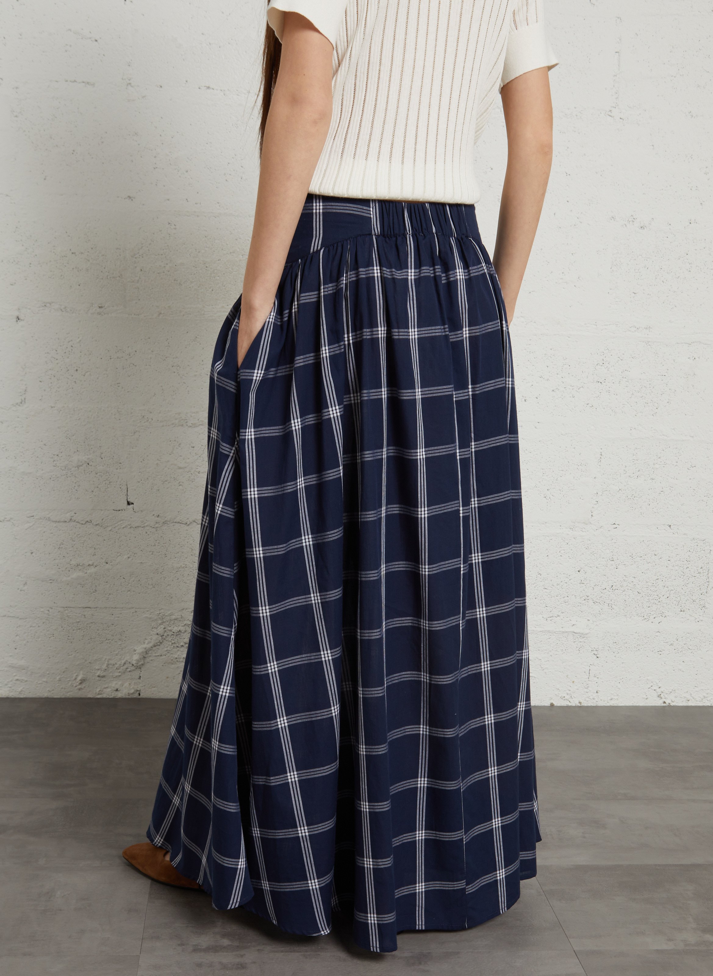 Weite Midi-Rock mit Streifen RAE ANTWERP Blau