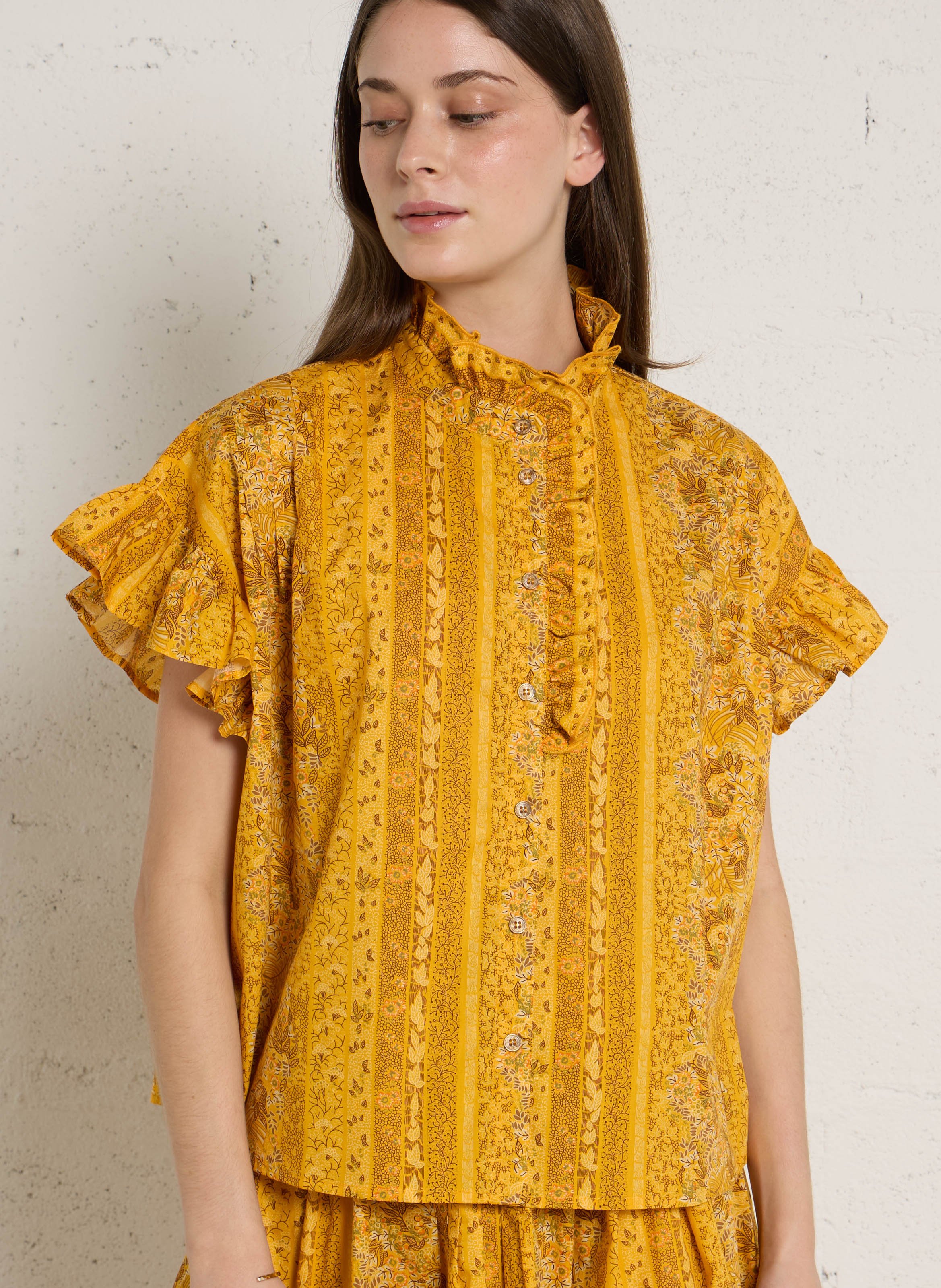 High-neck cotton shirt SUZIE WINKLE Yellow
