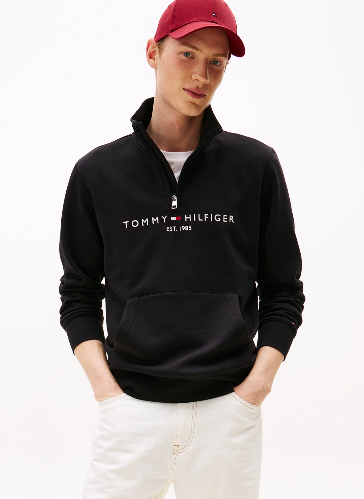 Sweat col montant droit sérigraphié TOMMY HILFIGER Noir