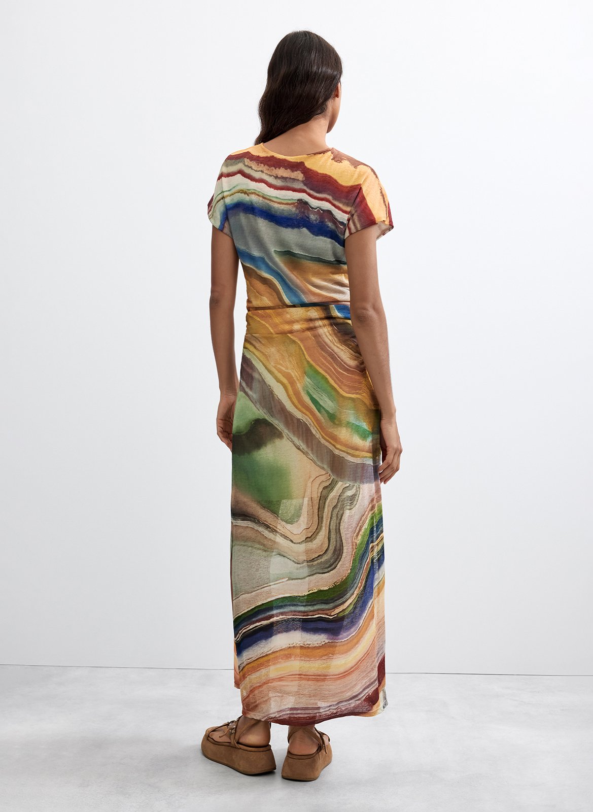 Robe longue imprimée manches courtes DESIGUAL Noir