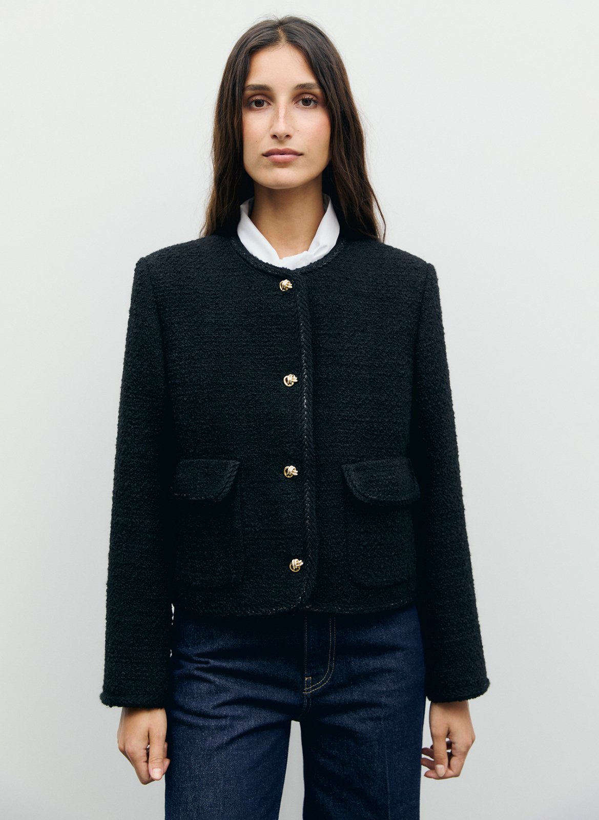 Straight tweed round neck jacket GERARD DAREL Black