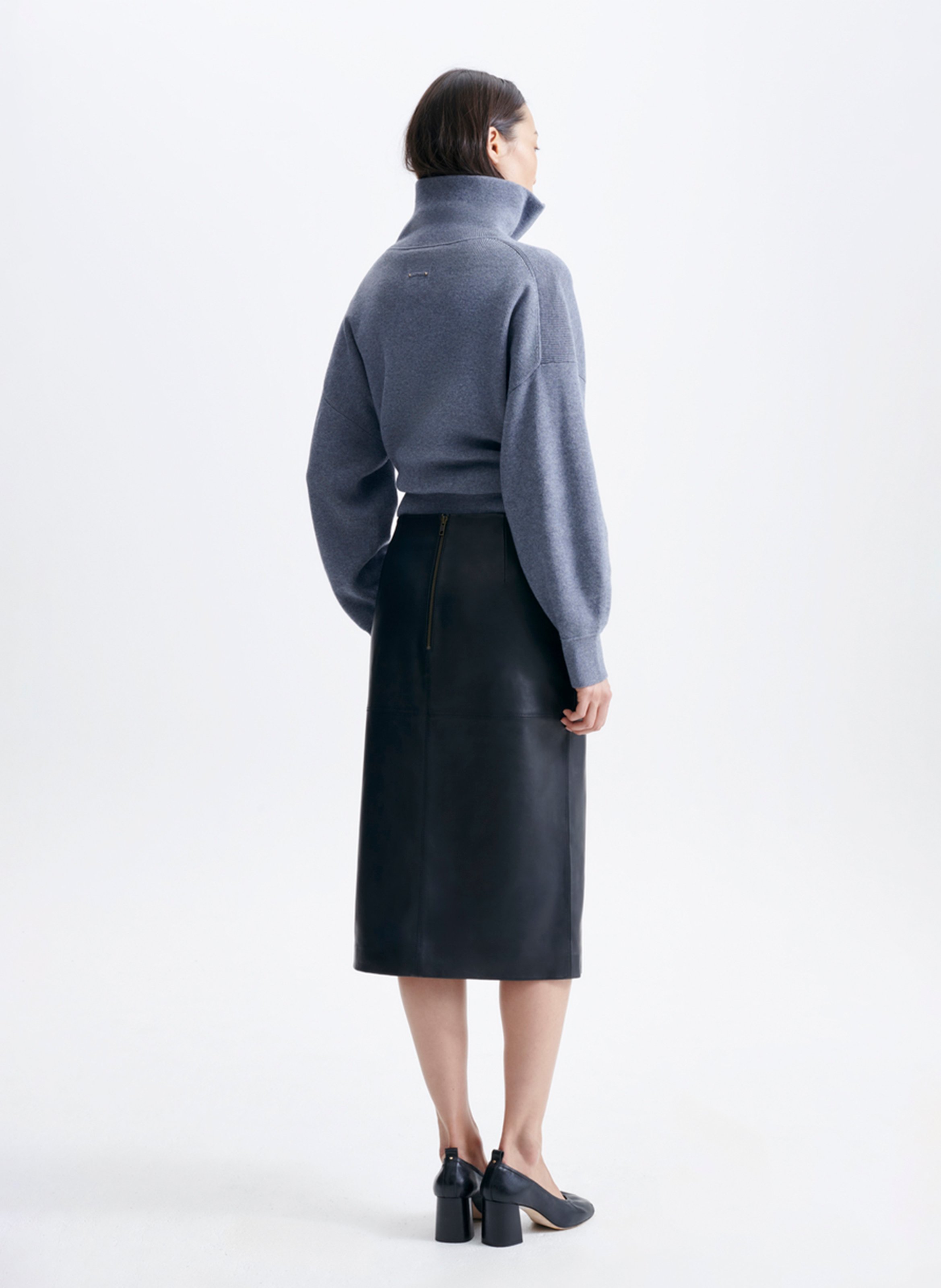 Falda midi recta de cuero VANESSA BRUNO Negro