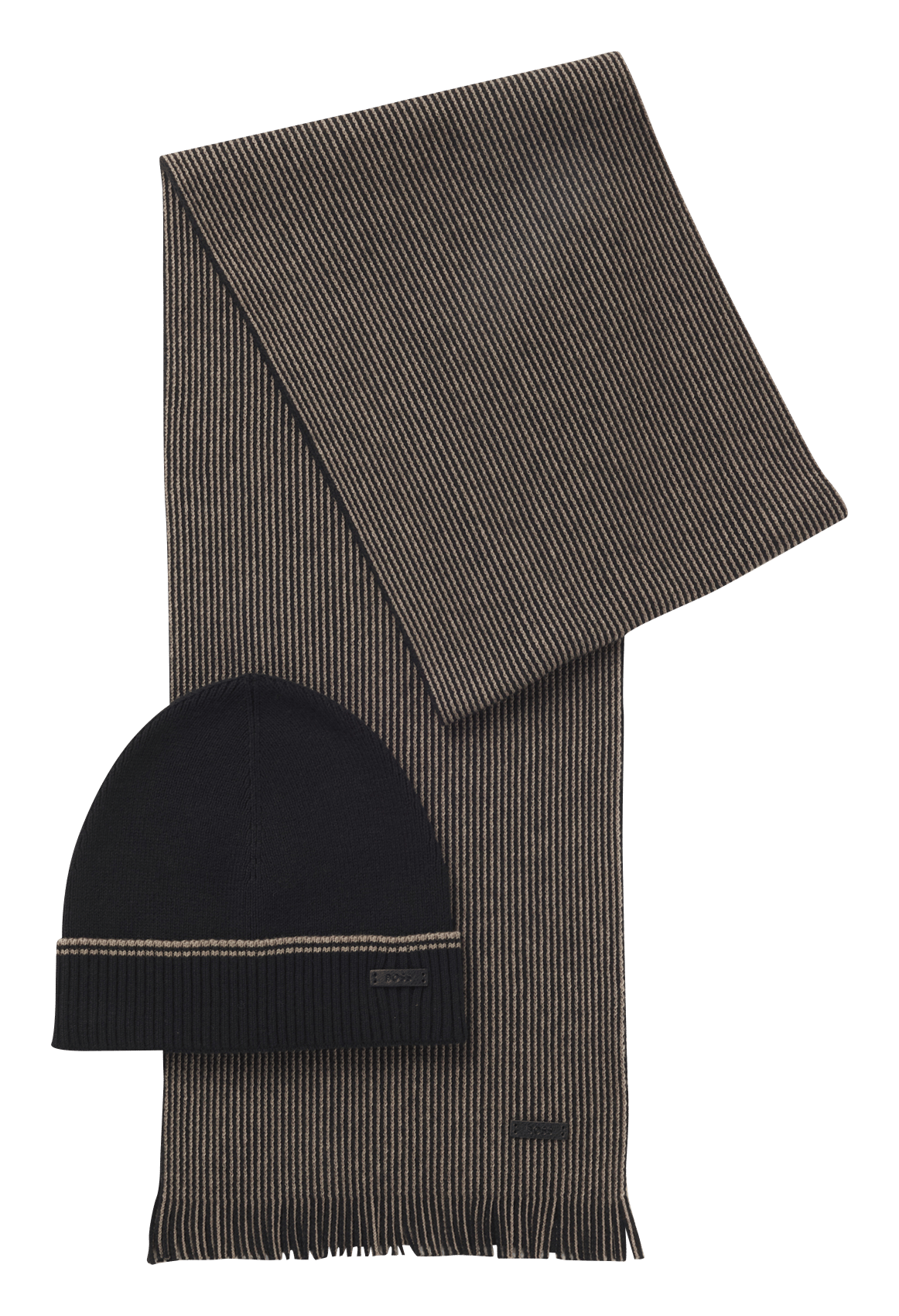 Cotton and wool hat and scarf set BOSS Black