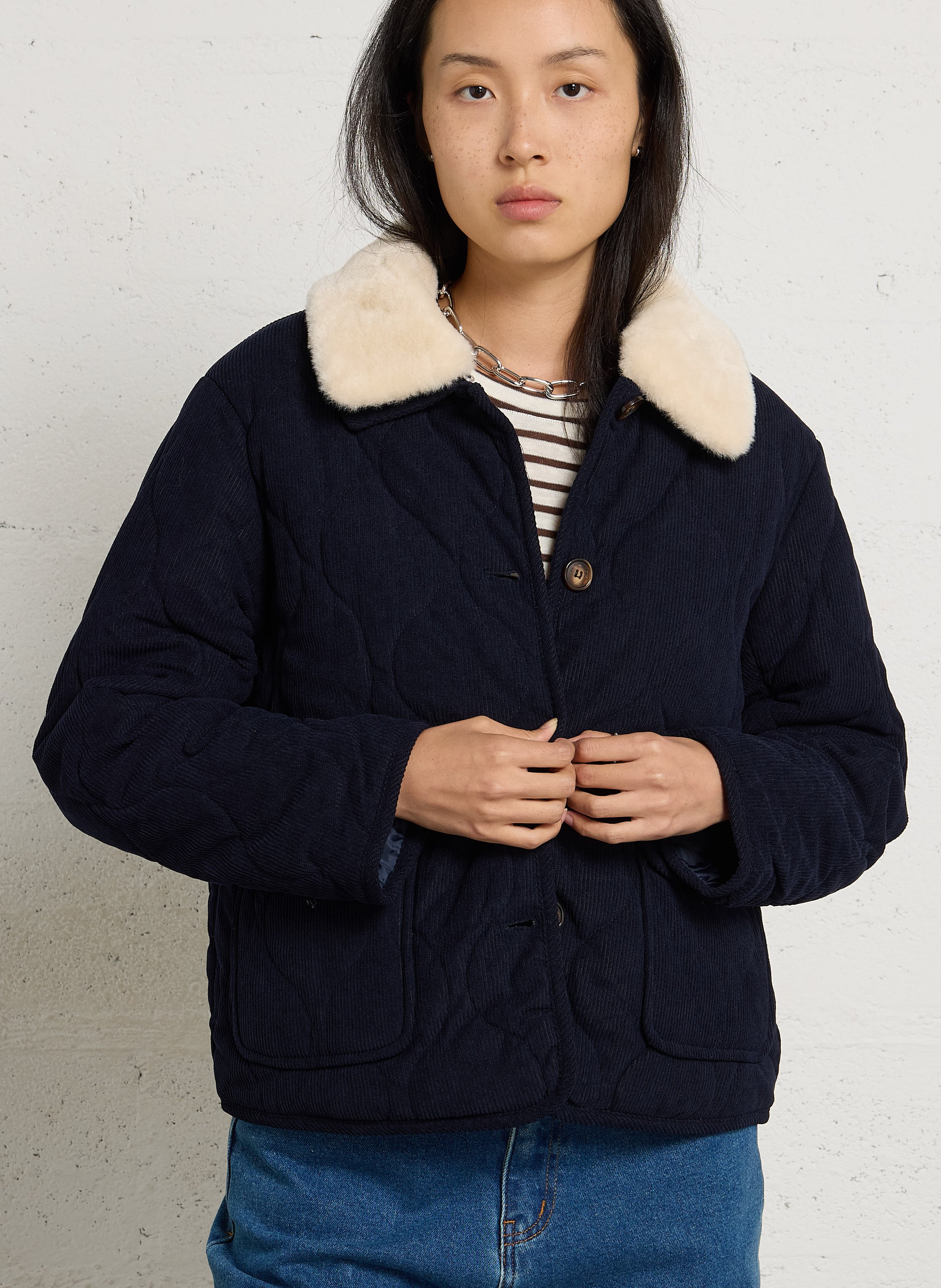 Rechte fluwelen corduroy jas LA PETITE ETOILE Blauw