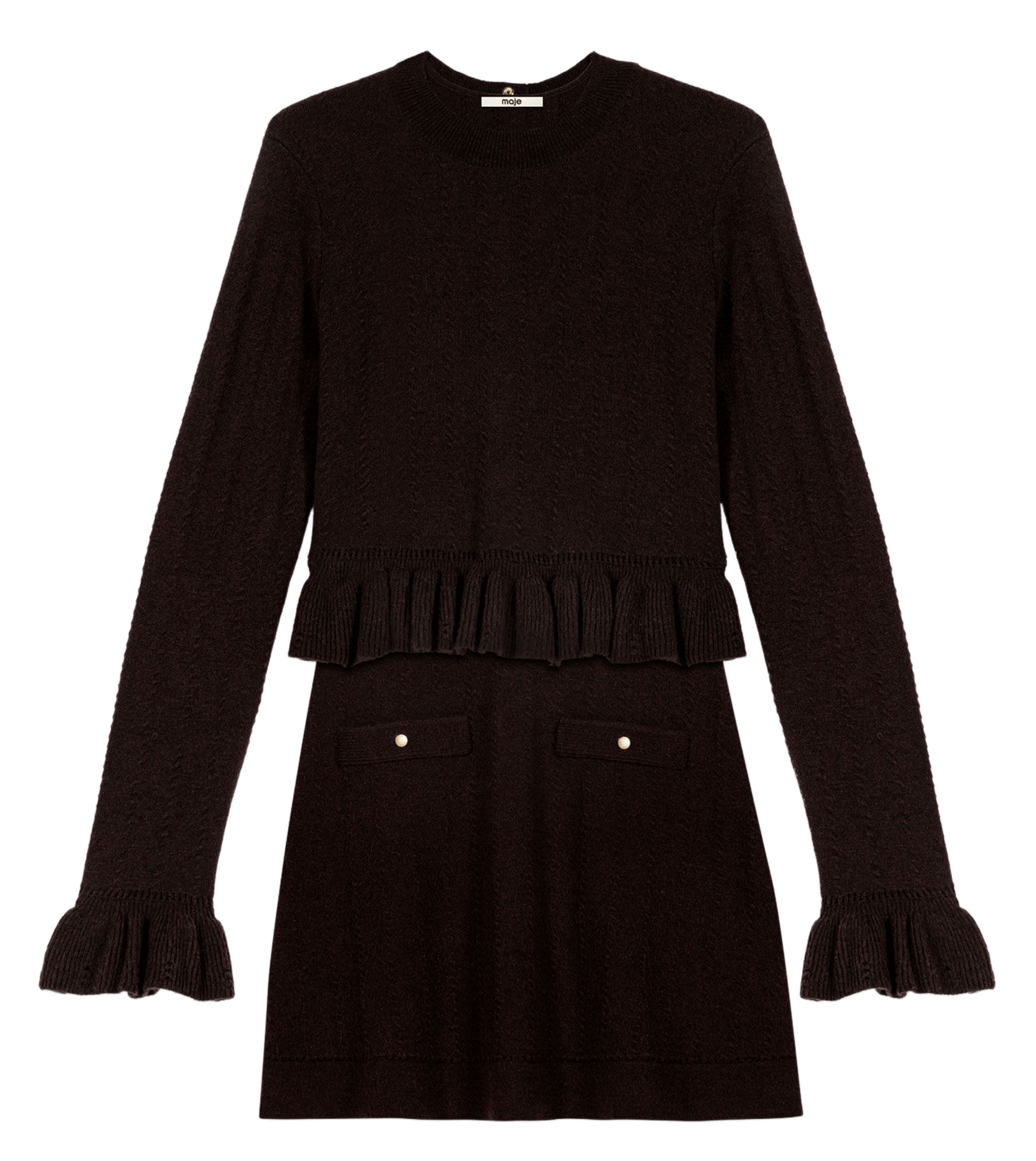 Robe courte en maille évasée MAJE Marron