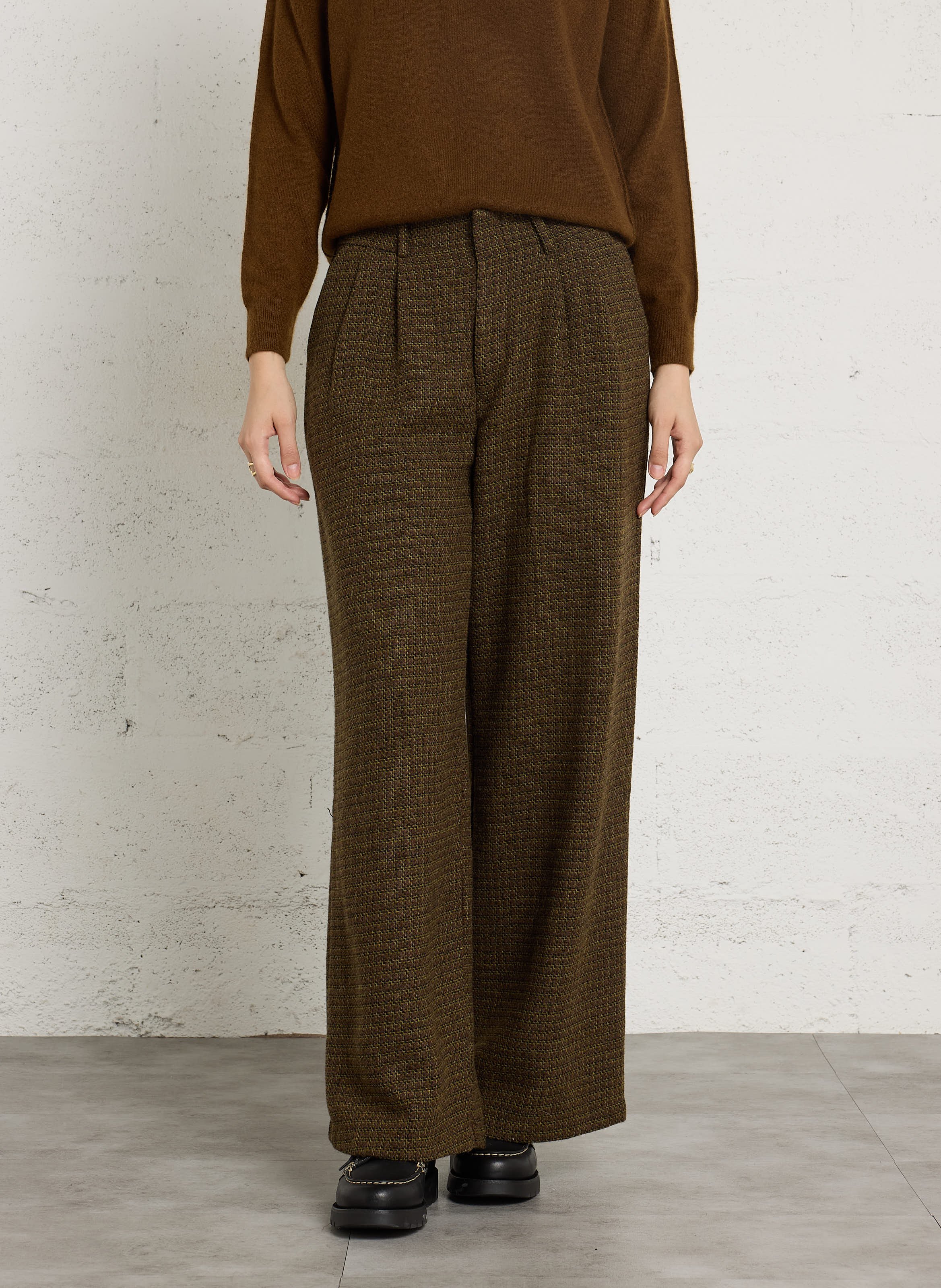 Wijde broek | wolblend THE KORNER Bruin