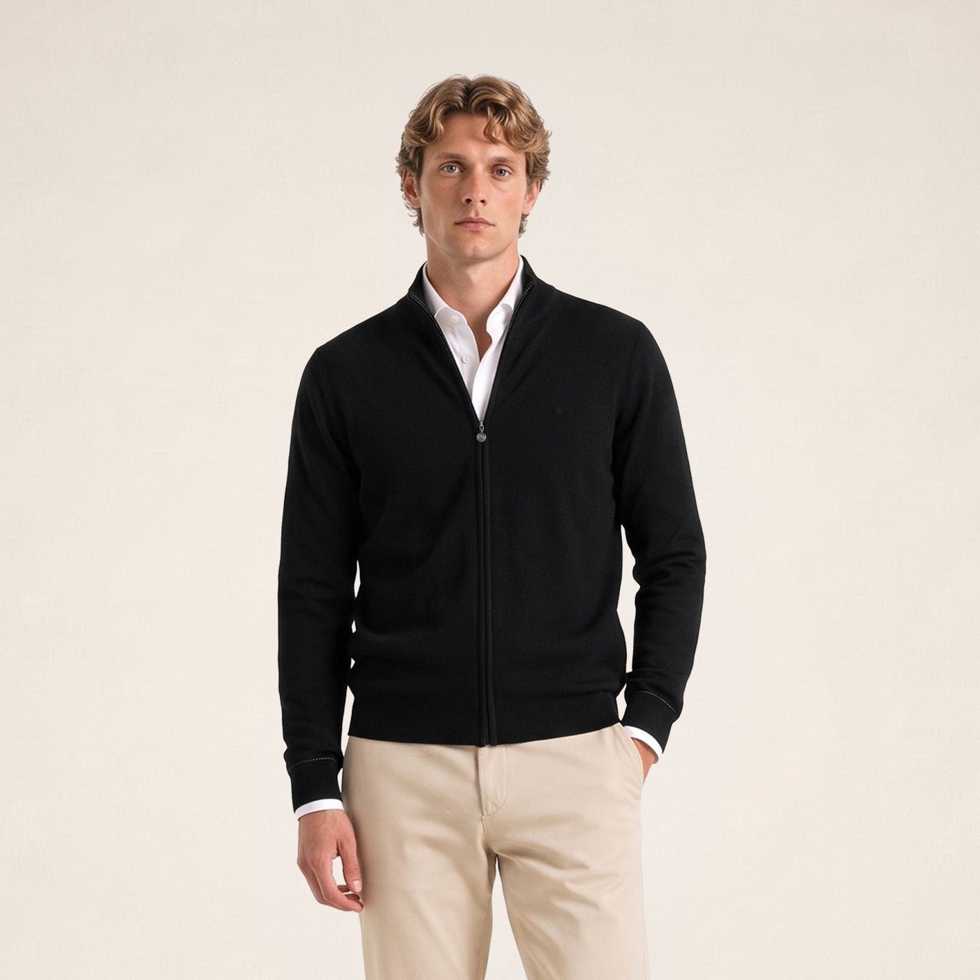Zipped wool-knit cardigan SERGE BLANCO Black