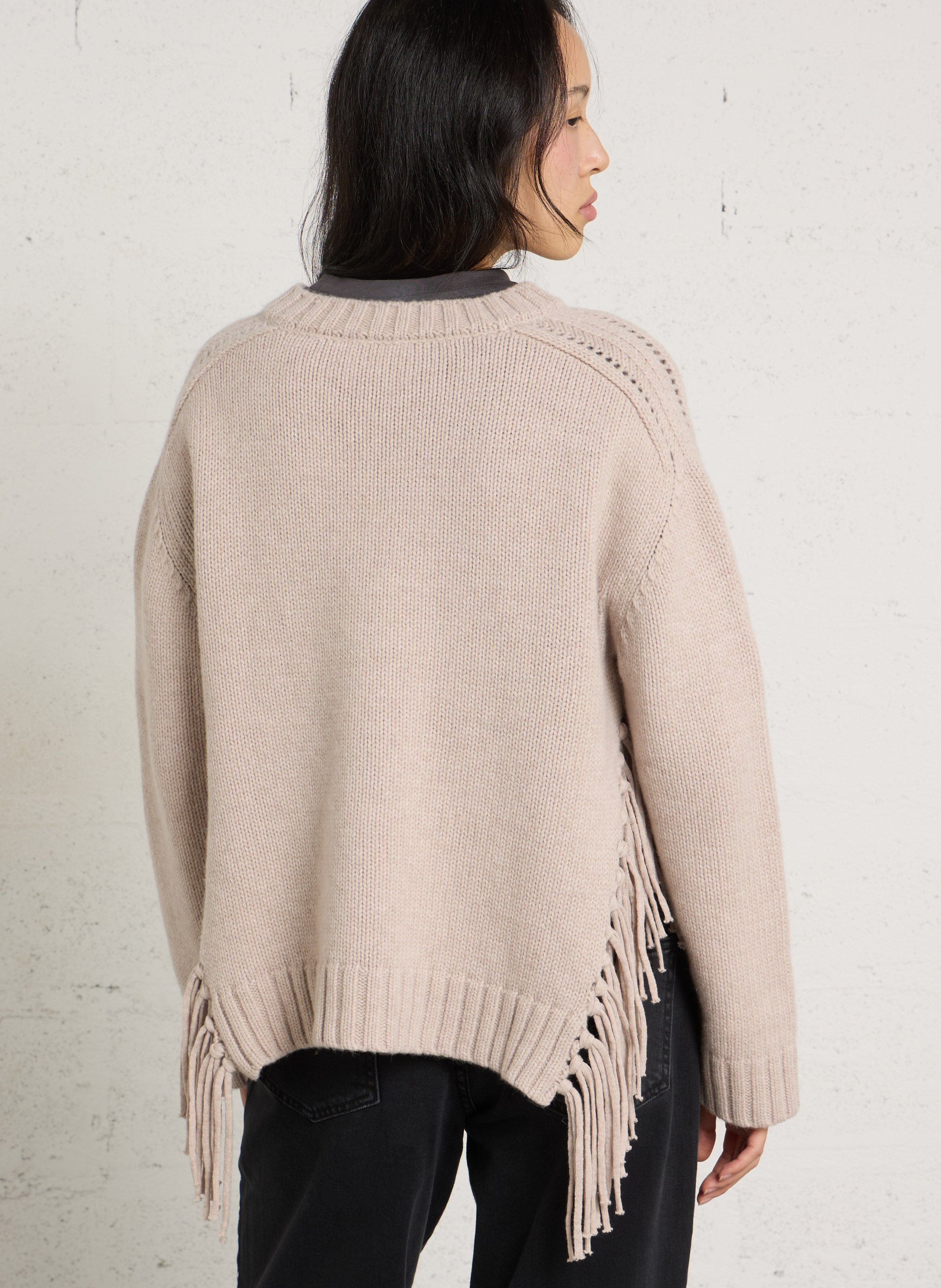 Gerade geschnittener Wollpullover mit V-Ausschnitt BERENICE Beige