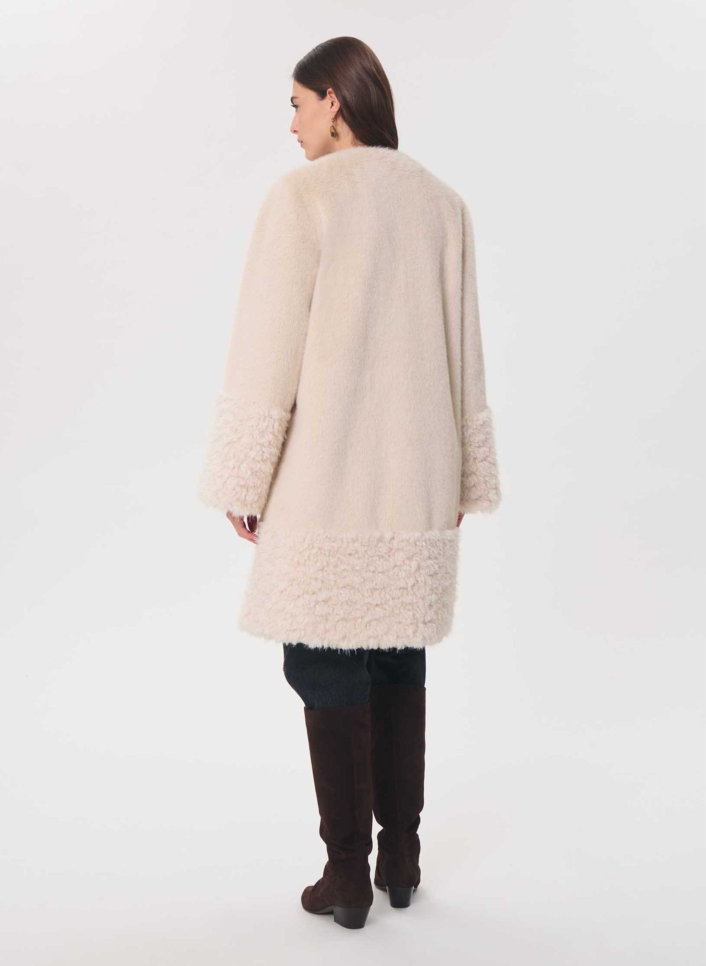 Manteau ample col rond effet fourrure TARA JARMON Beige