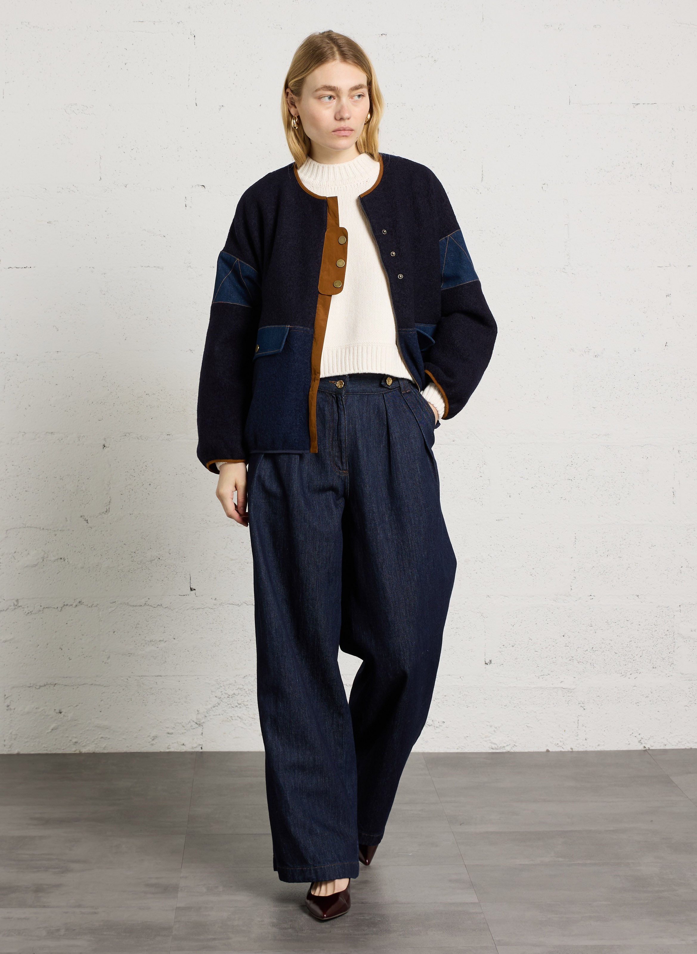 Round denim and wool jacket SESSUN Blue
