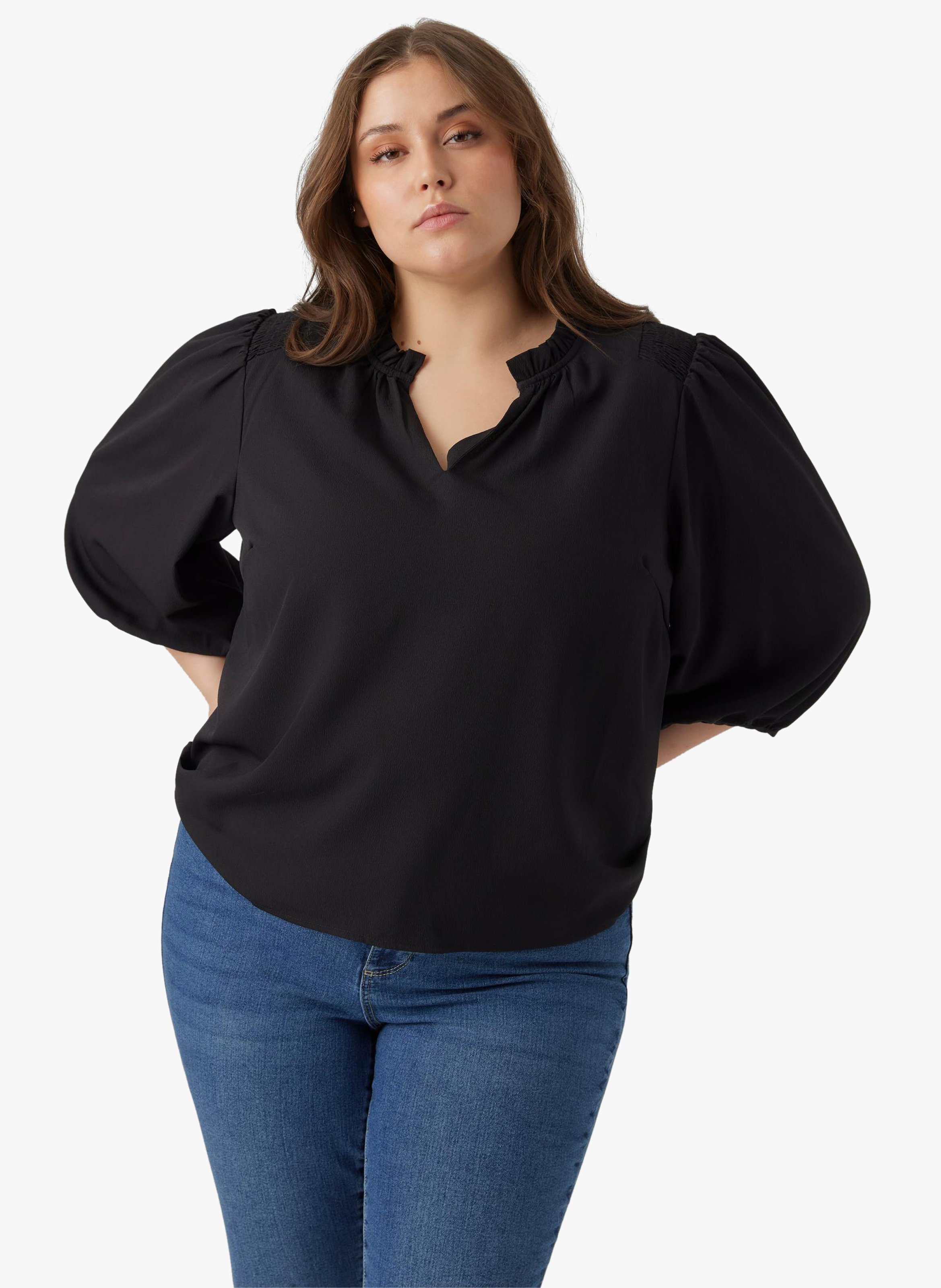 Blouse col V regular-fit VERO MODA CURVE Noir