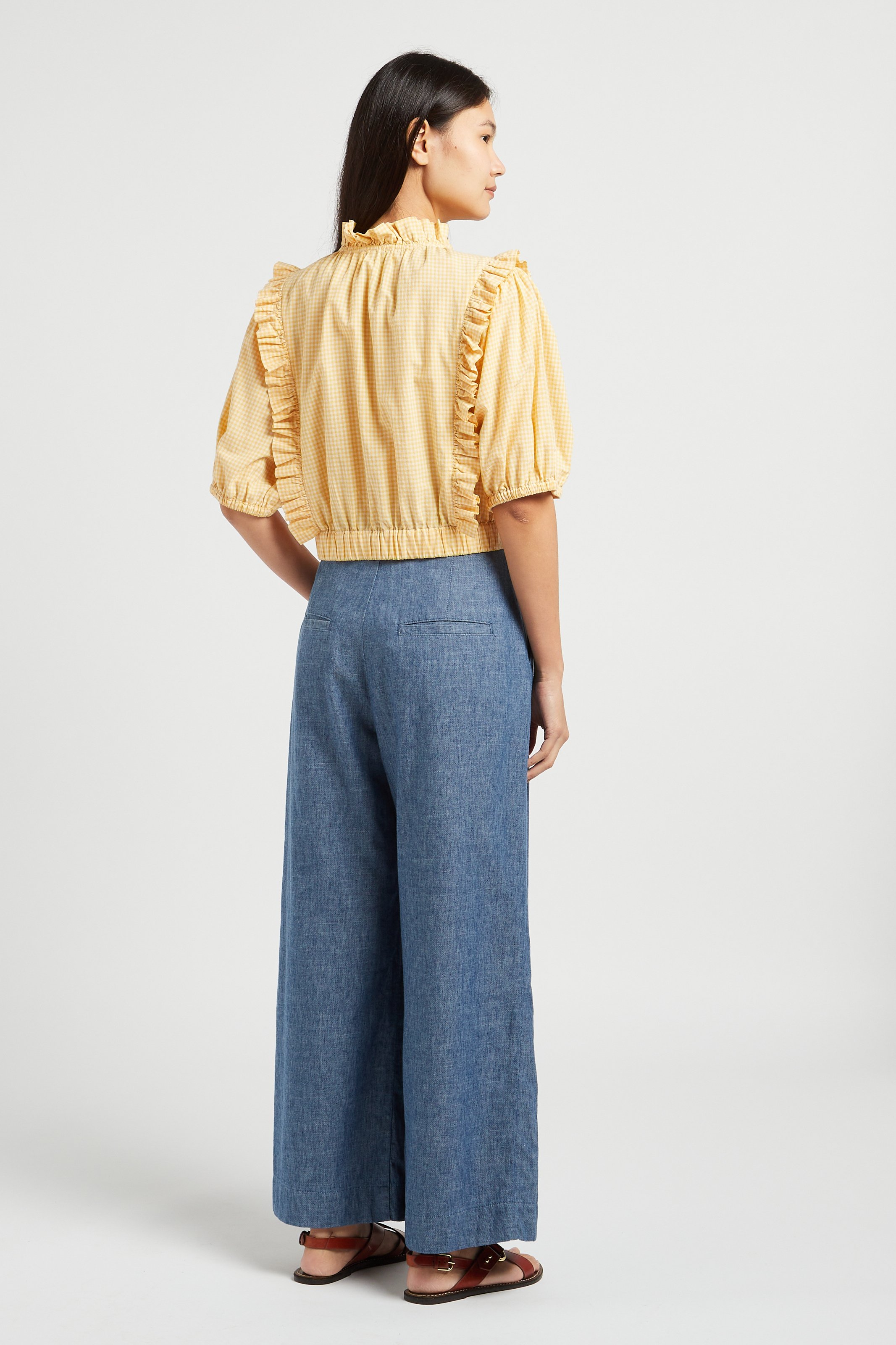 High-neck cotton blouse with ruffles EMILE ET IDA Yellow
