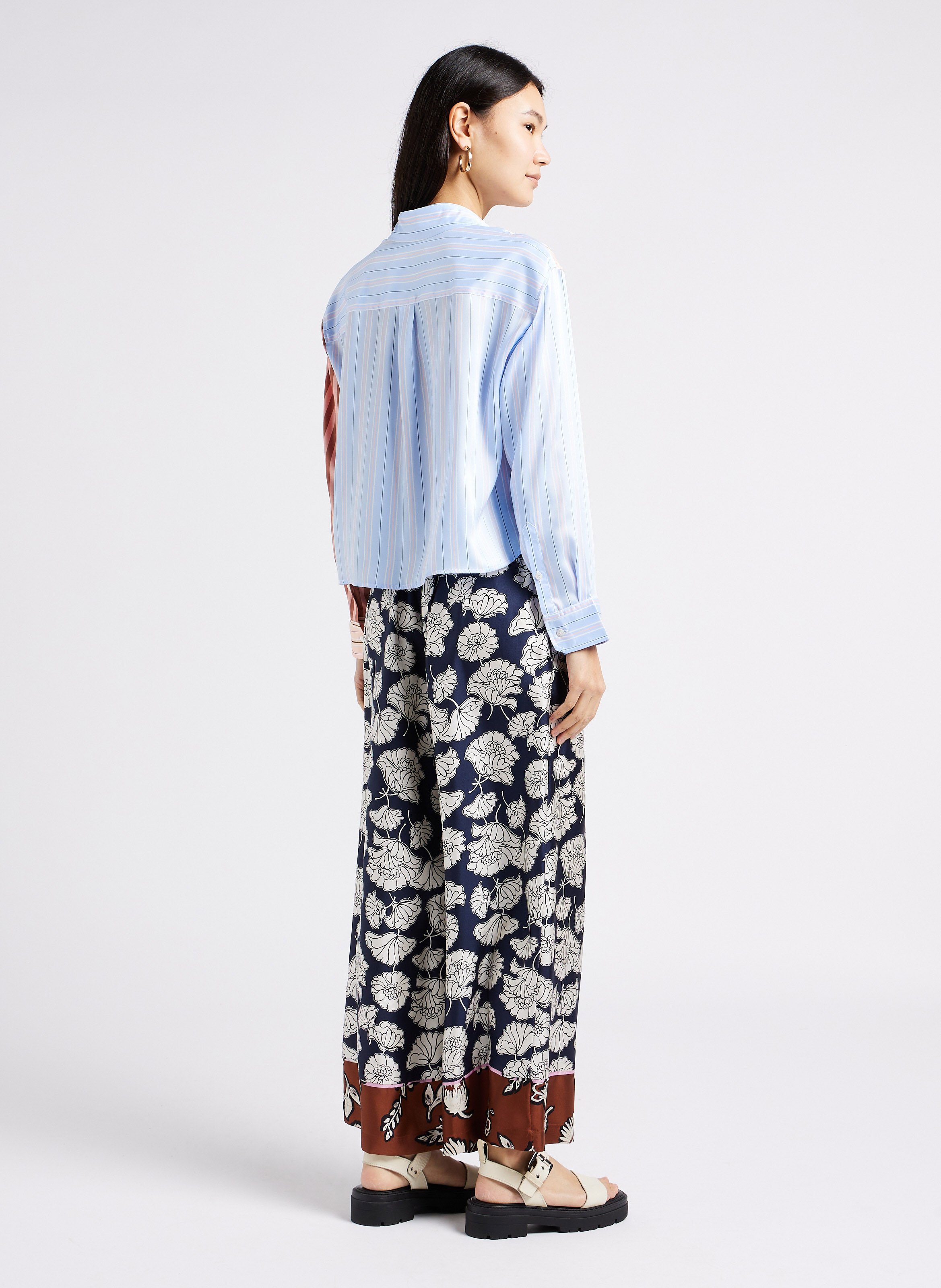 Straight floral print silk pants MAX MARA WEEK END Blue