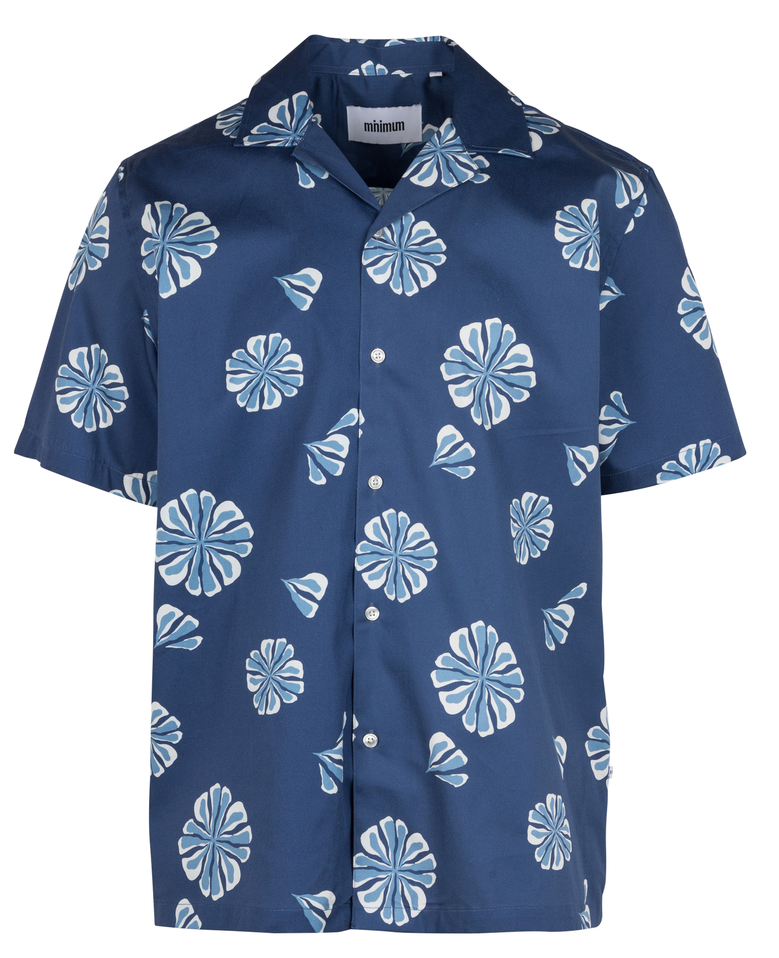 Bedrucktes Baumwollhemd mit Kuba-Kragen MINIMUM Blau