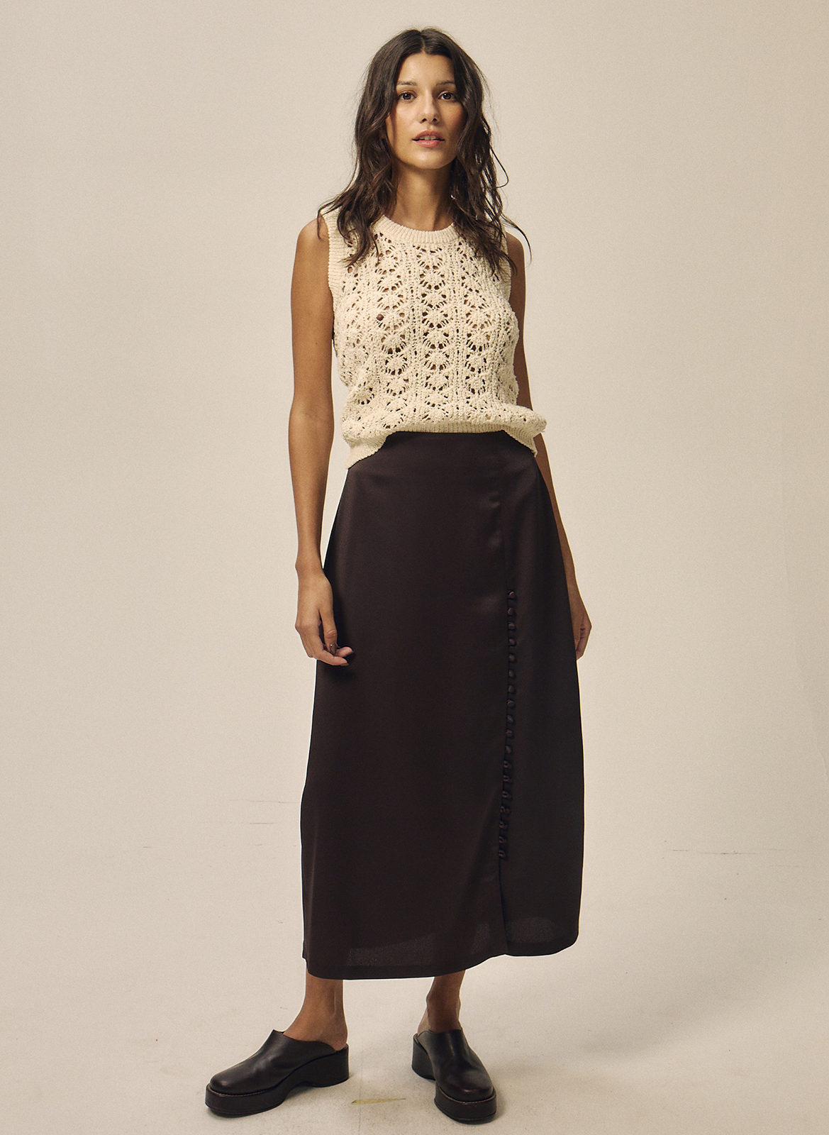 Jupe midi  NITAH Marron