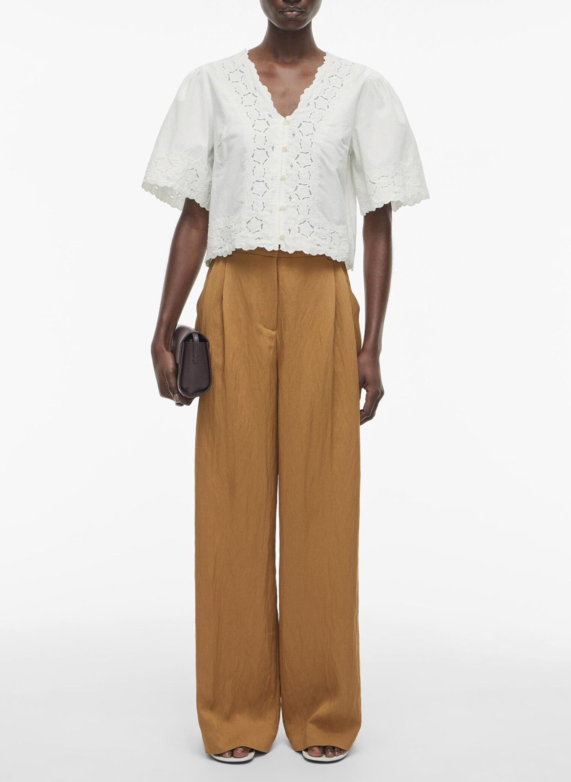 Chemise droite en coton bio brodé ROUGE EDIT Beige