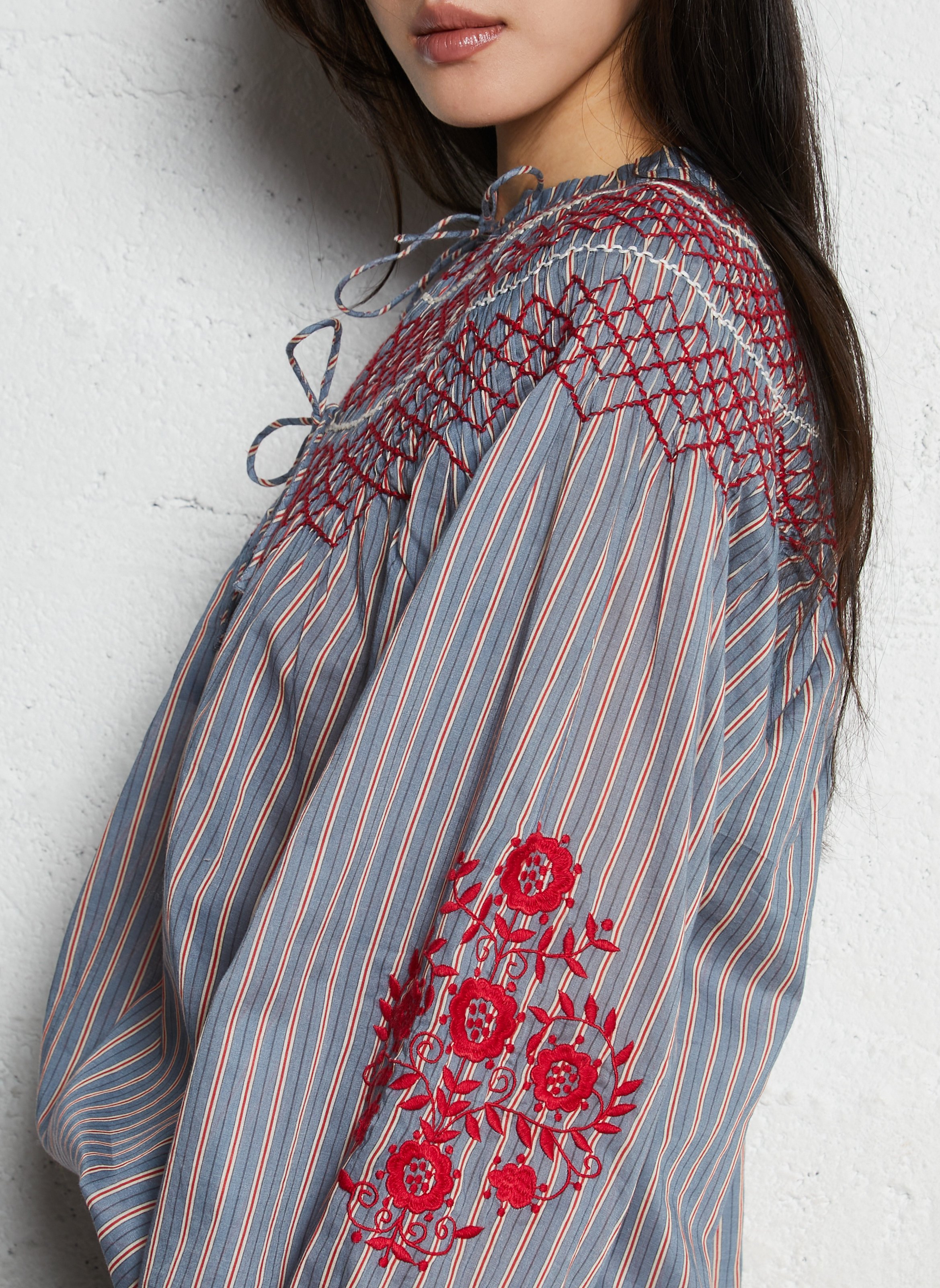 Oversized striped cotton top LOUISE MISHA Blue