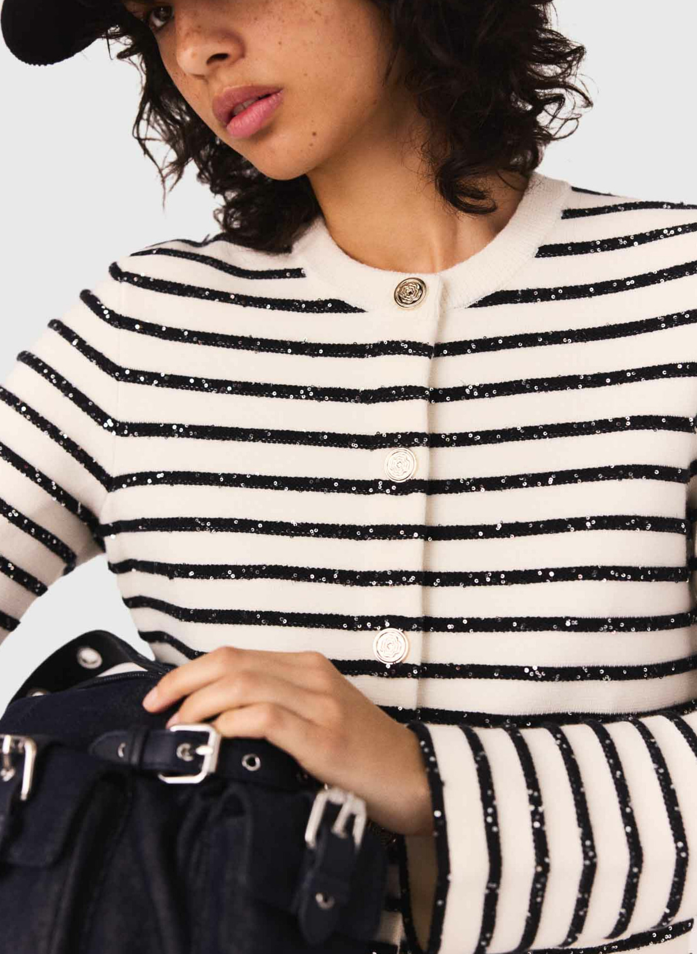 Round neck striped vest MAJE White