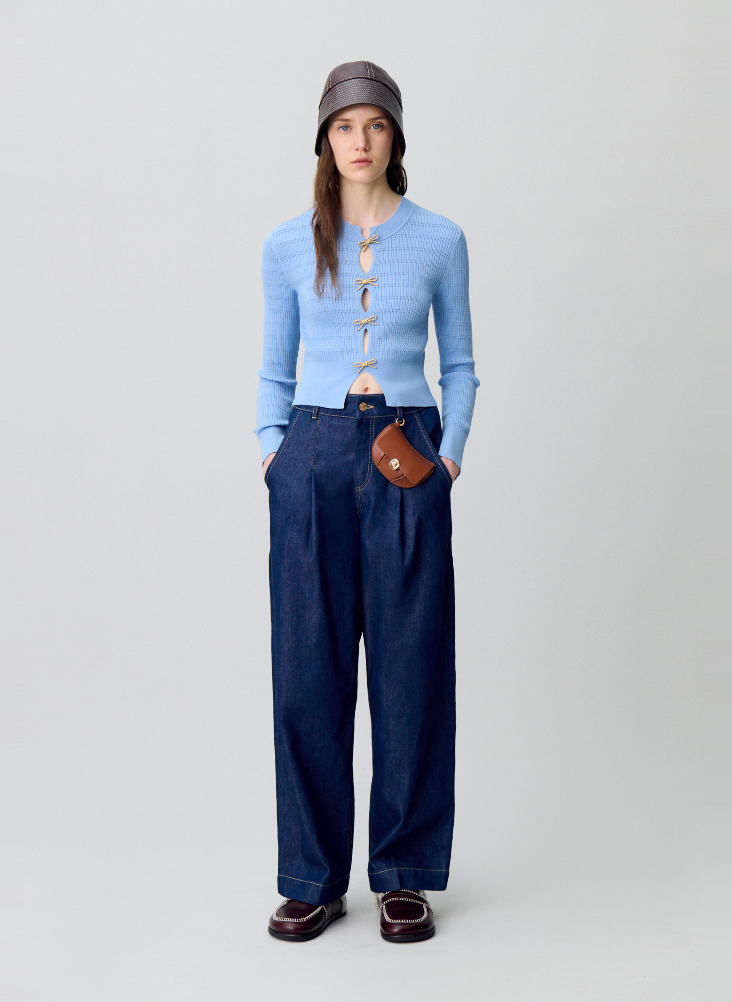 Pull ajusté à détails ajourés et nœuds CLAUDIE PIERLOT Bleu