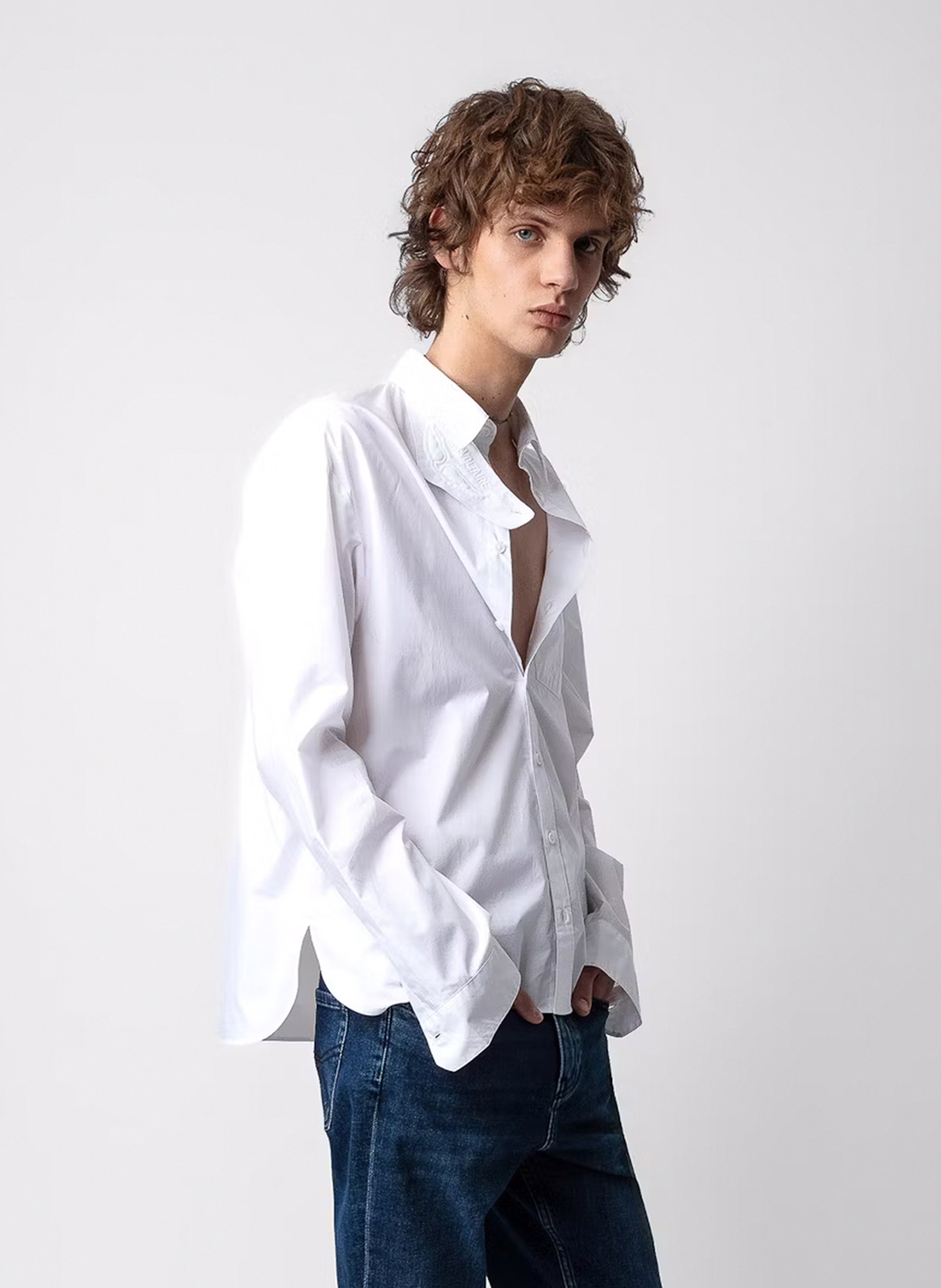 Chemise longue col montant en coton ZADIG&amp;VOLTAIRE Blanc