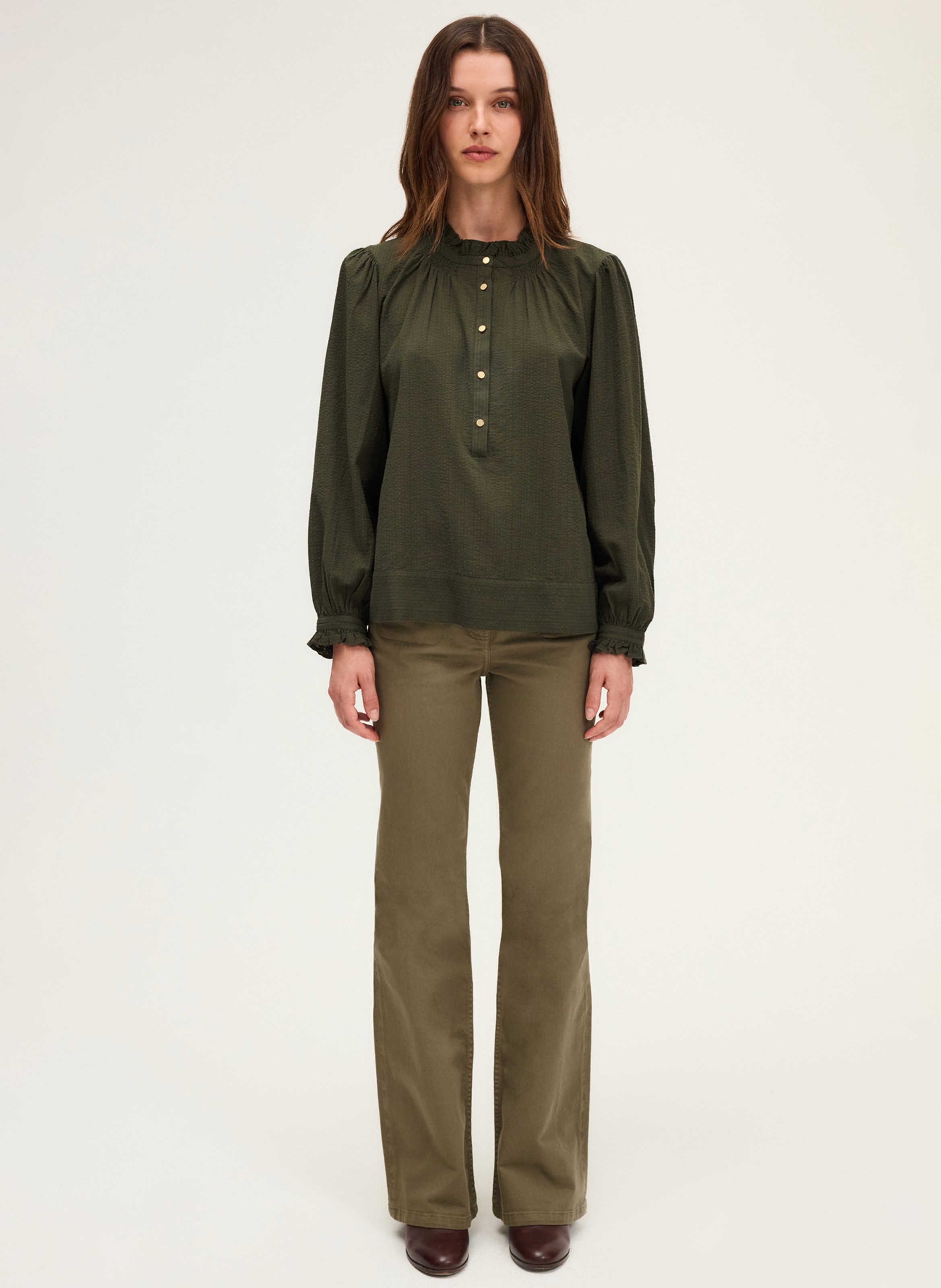 Blouse col rond en coton PABLO Kaki