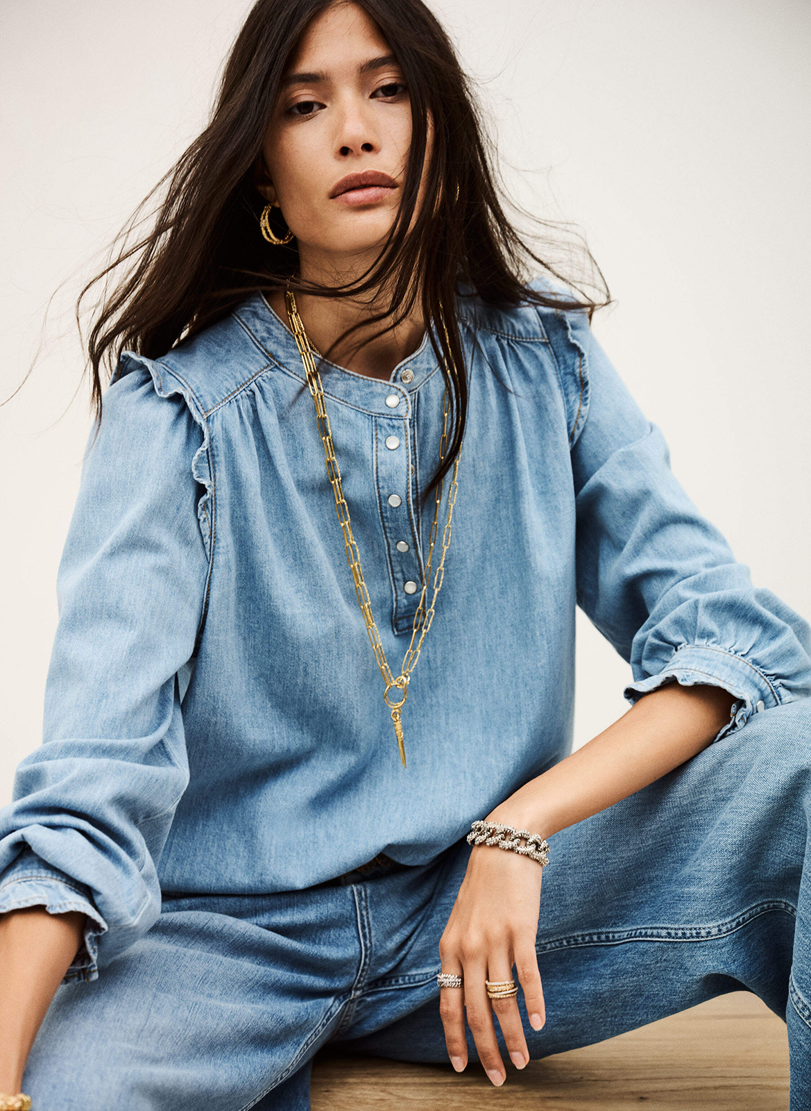 Top droit col rond en coton BA&SH Bleu