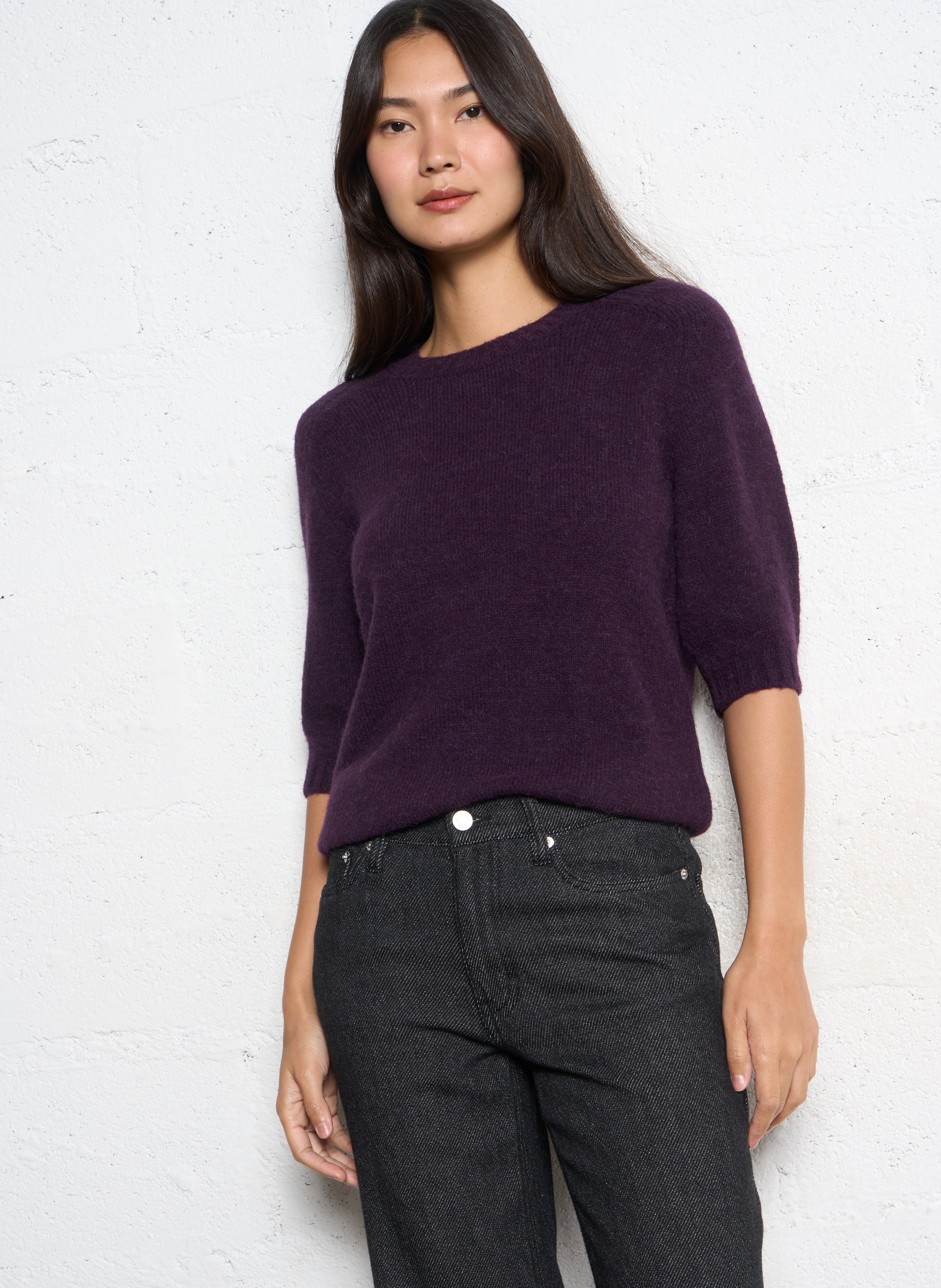 Pull droit col rond en maille mélangée SOEUR Violet