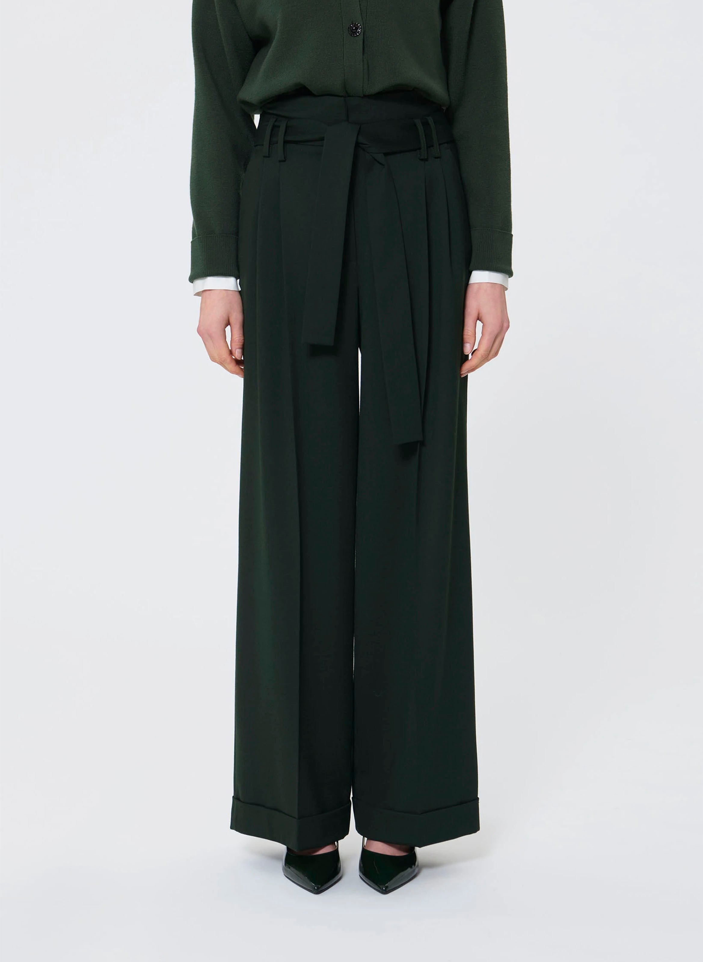 Pantalon large taille haute en laine mélangée TARA JARMON Vert