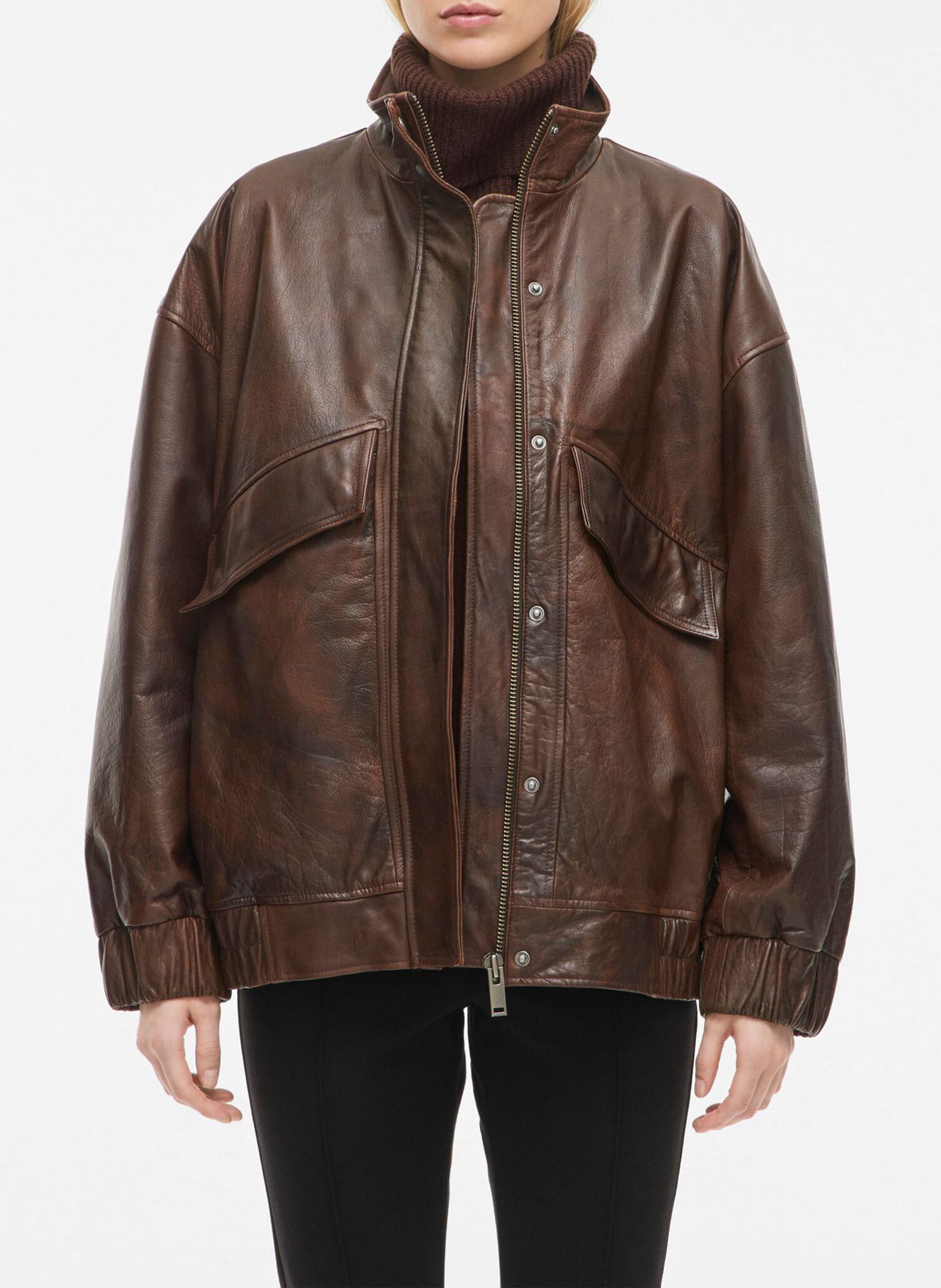 Oversize Lederjacke mit Stehkragen ROUGE EDIT Braun