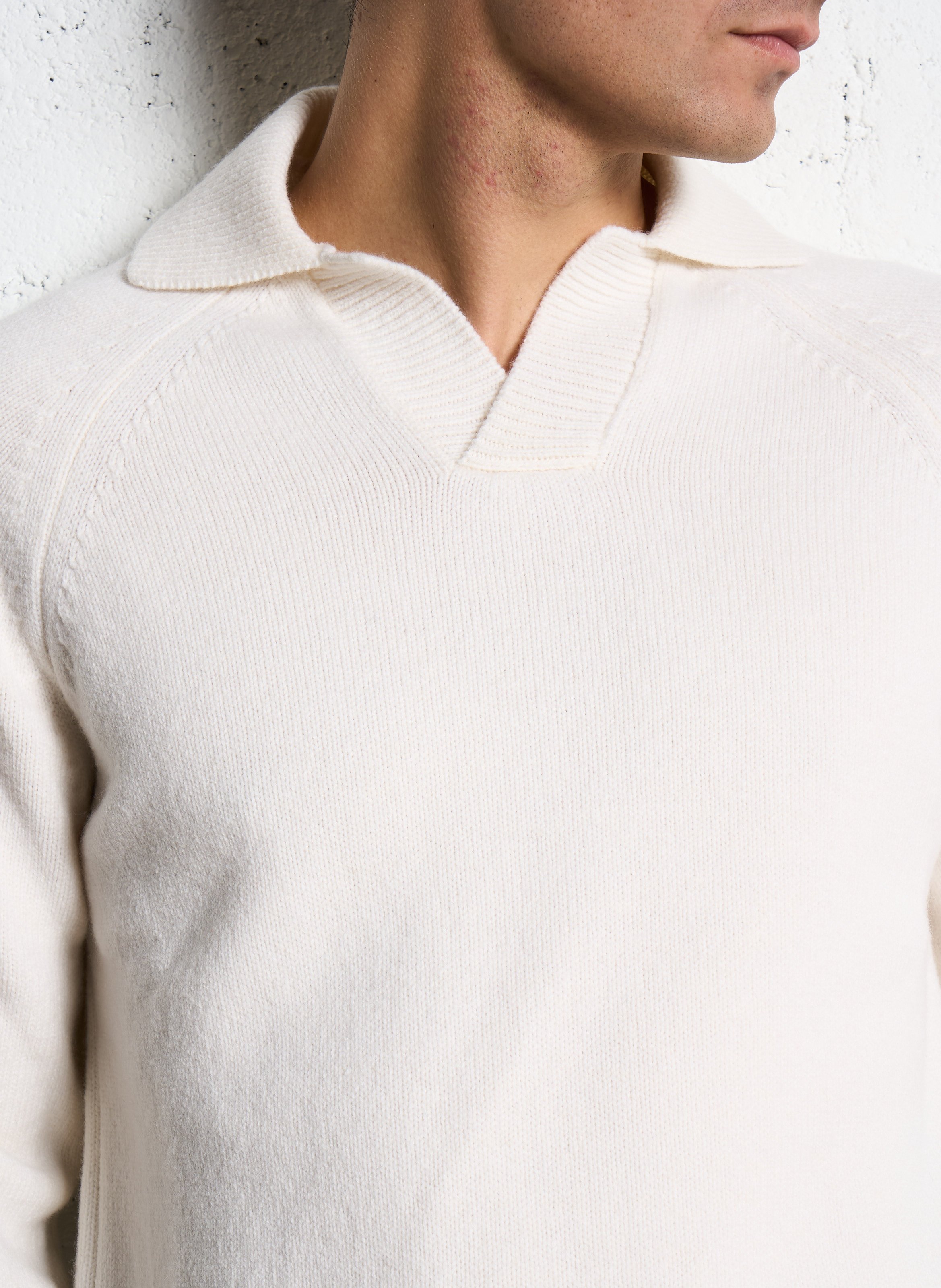 Straight wool sweater with polo collar SAISON 1865 Beige