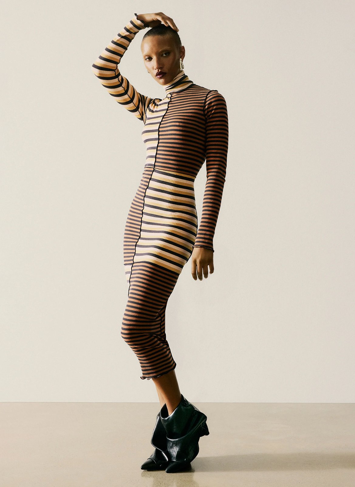 Robe midi col montant en coton mélangé DESIGUAL Marron