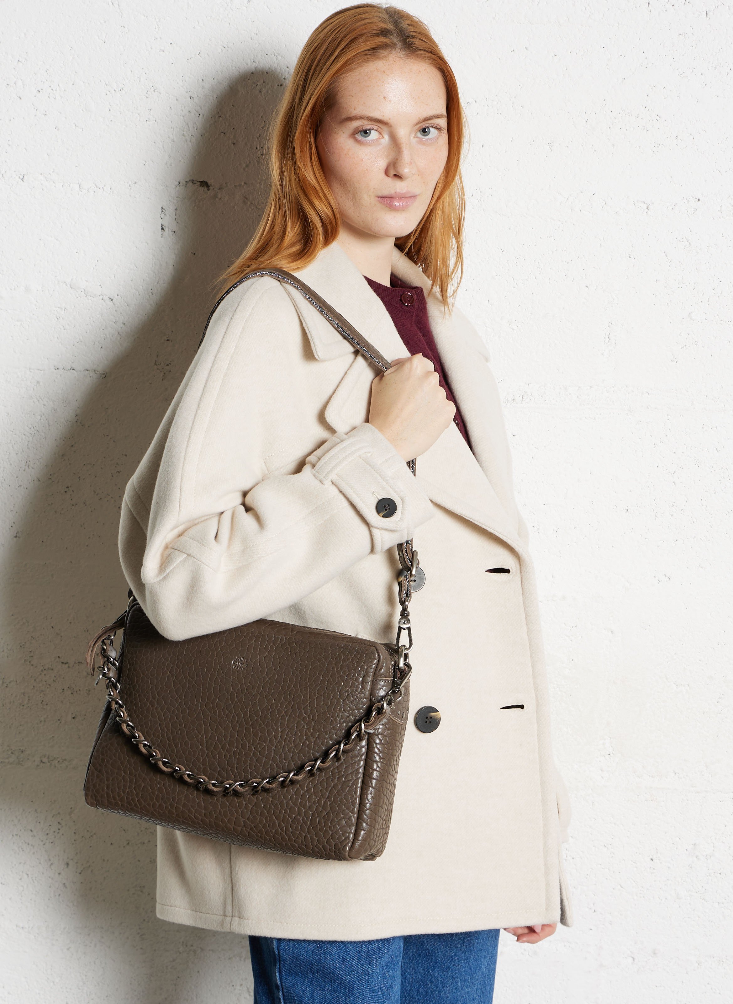 Leren handtas MILA LOUISE Grijs