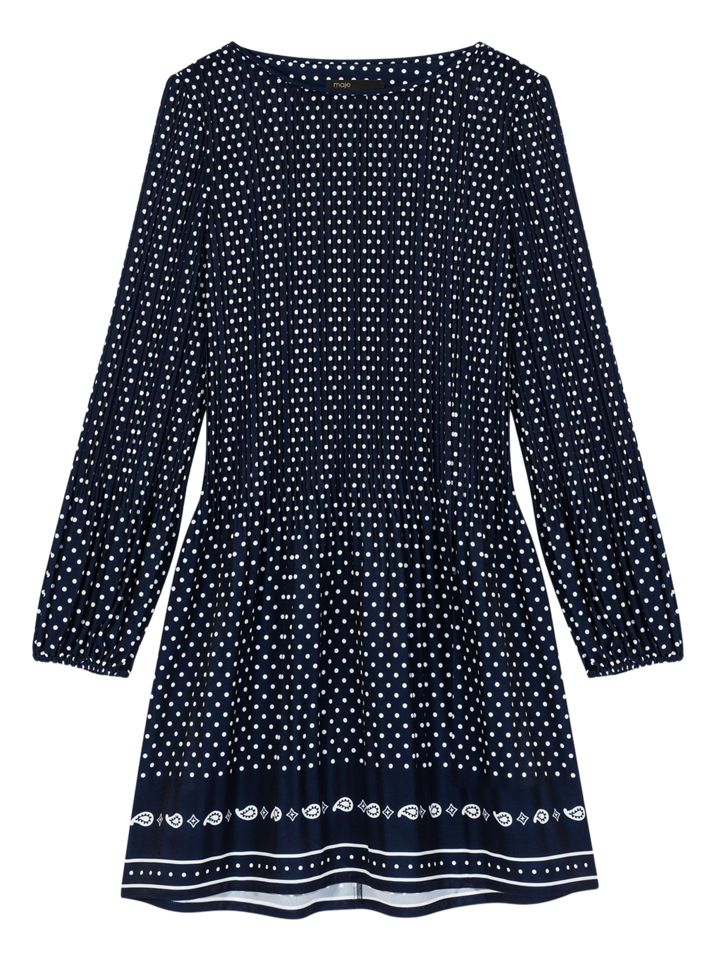 Korte jurk met boothals en stippenmotief MAJE Blauw