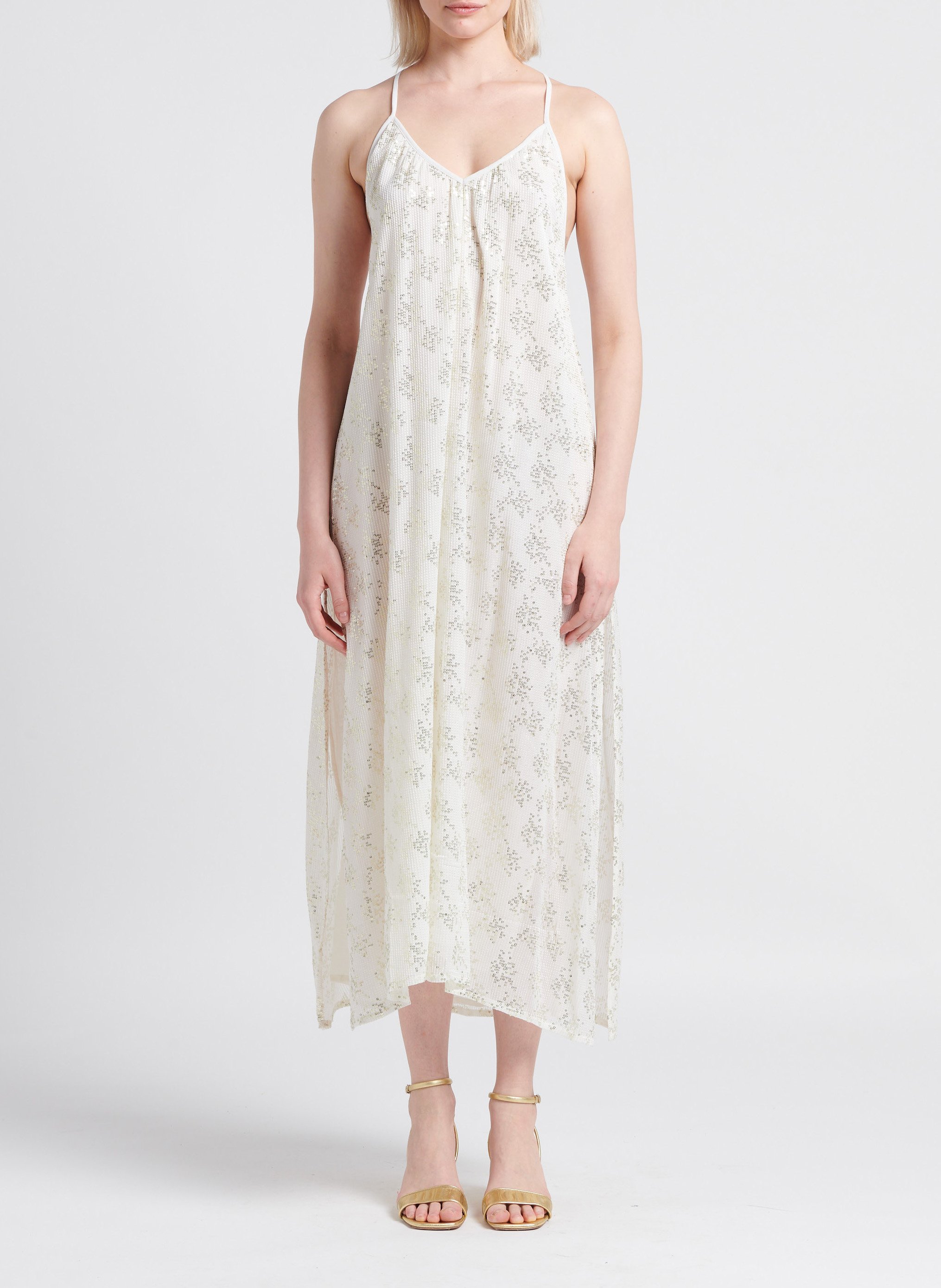 Lange jurk met V-hals en lovertjes SUNDRESS Wit